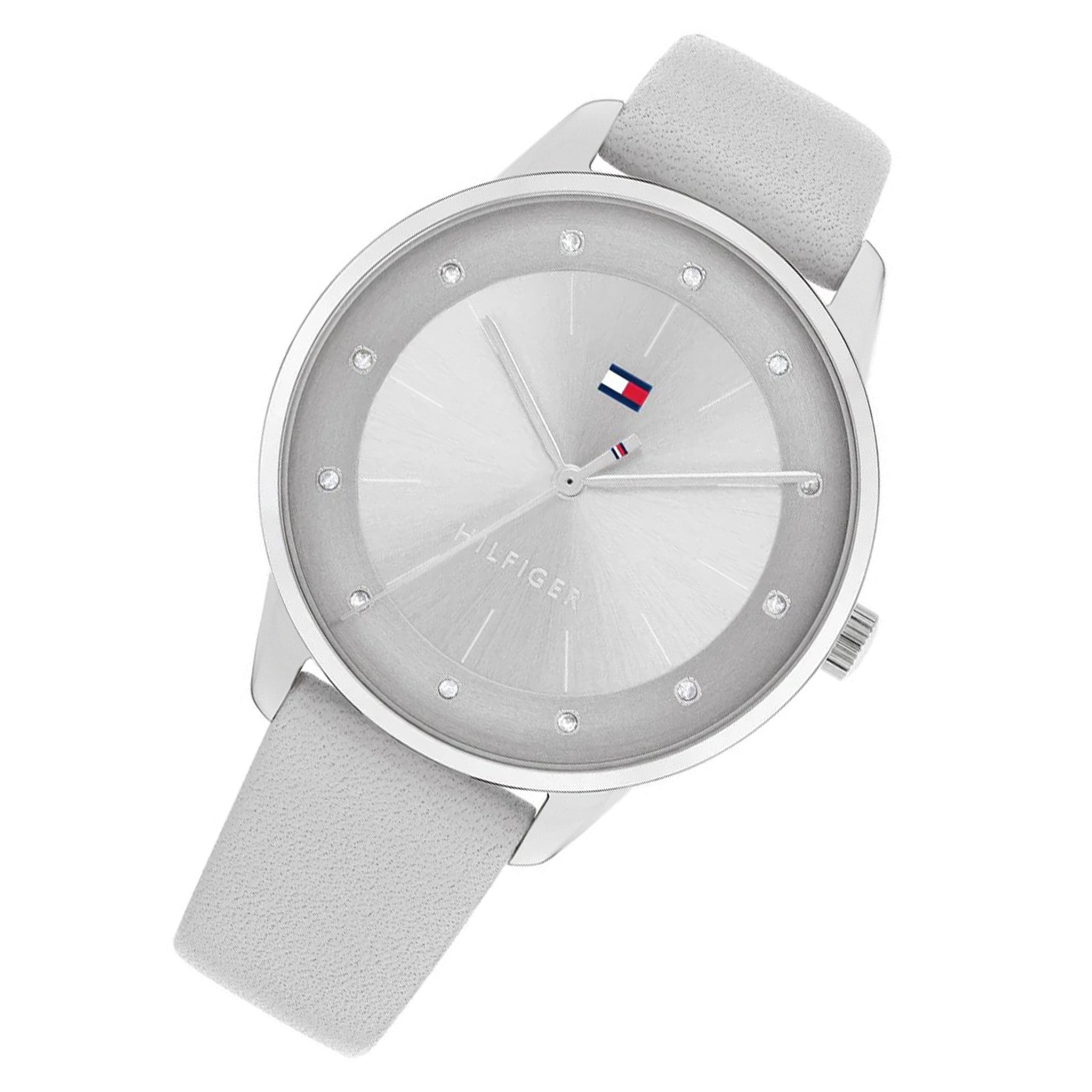 Tommy Hilfiger Light Grey Leather Silver Sunray Dial Women's Watch - 1782542