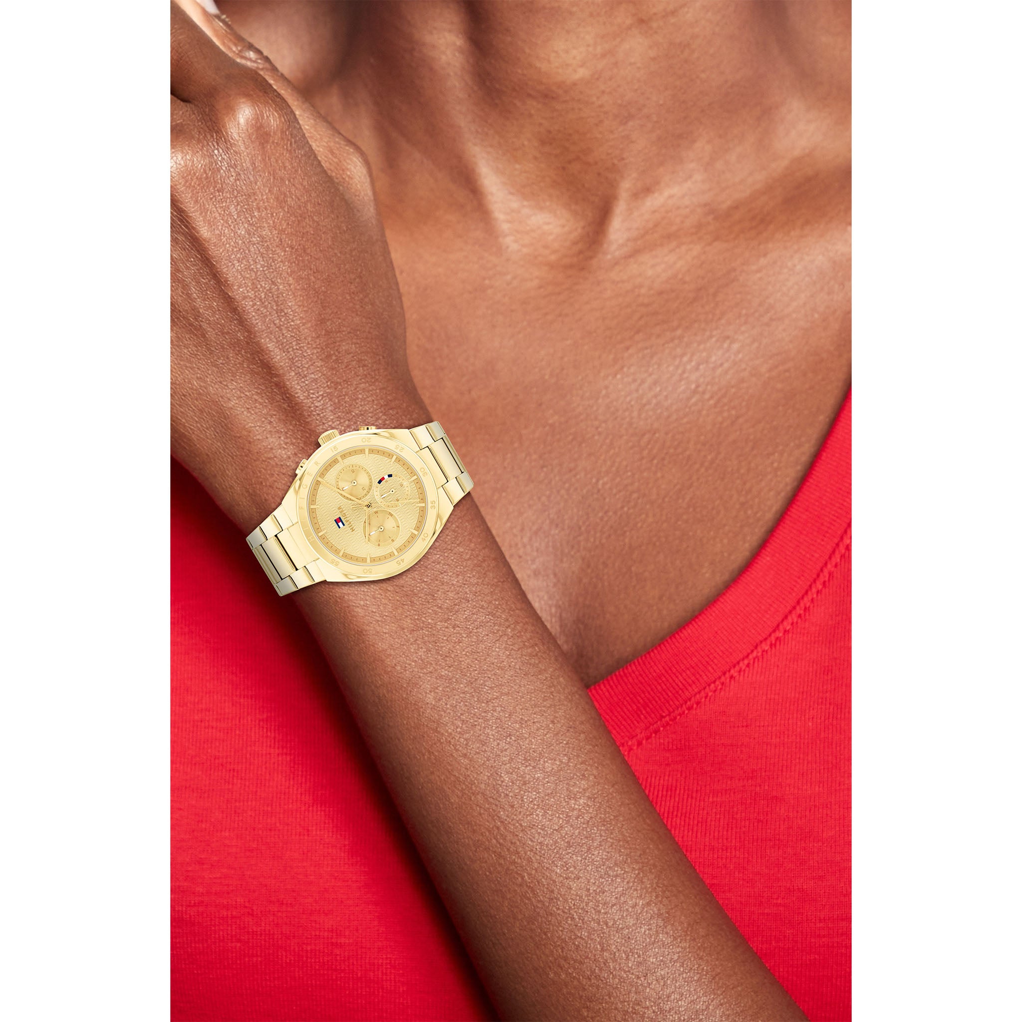 Tommy Hilfiger Gold Steel Light Champagne Dial Multi-function Women's Watch - 1782575