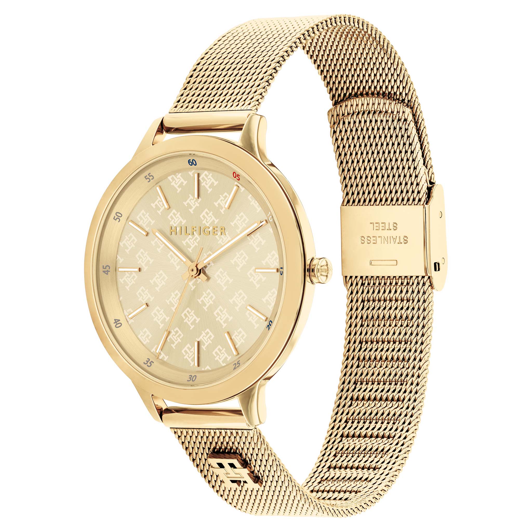 Tommy Hilfiger Gold Steel Mesh Light Champagne Dial Slim Women's Watch - 1782588