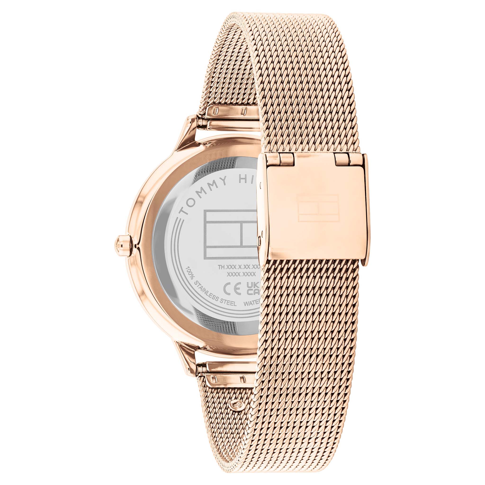 Tommy Hilfiger Rose Gold Steel Mesh Silver White Dial Slim Women's Watch - 1782616