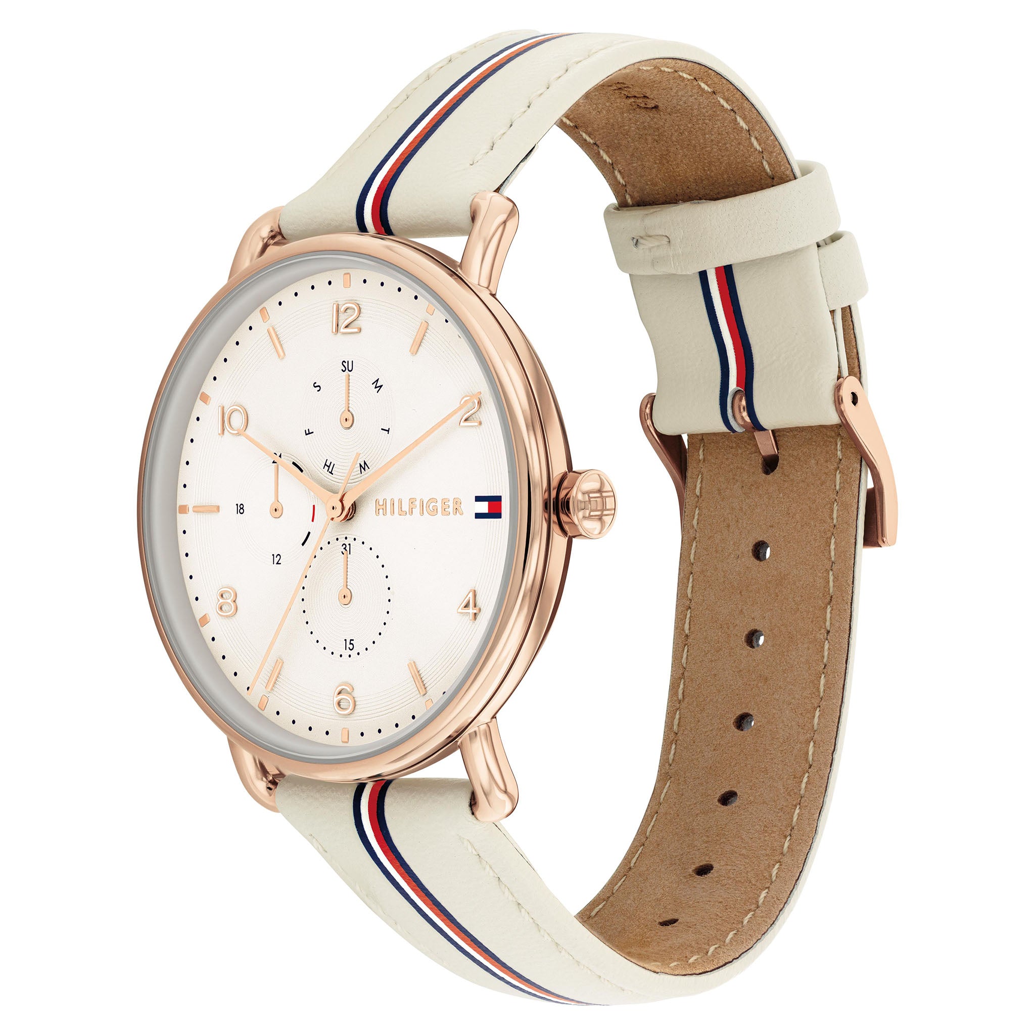 Tommy Hilfiger Leather Beige Dial Multi-function Women's Watch - 1782659