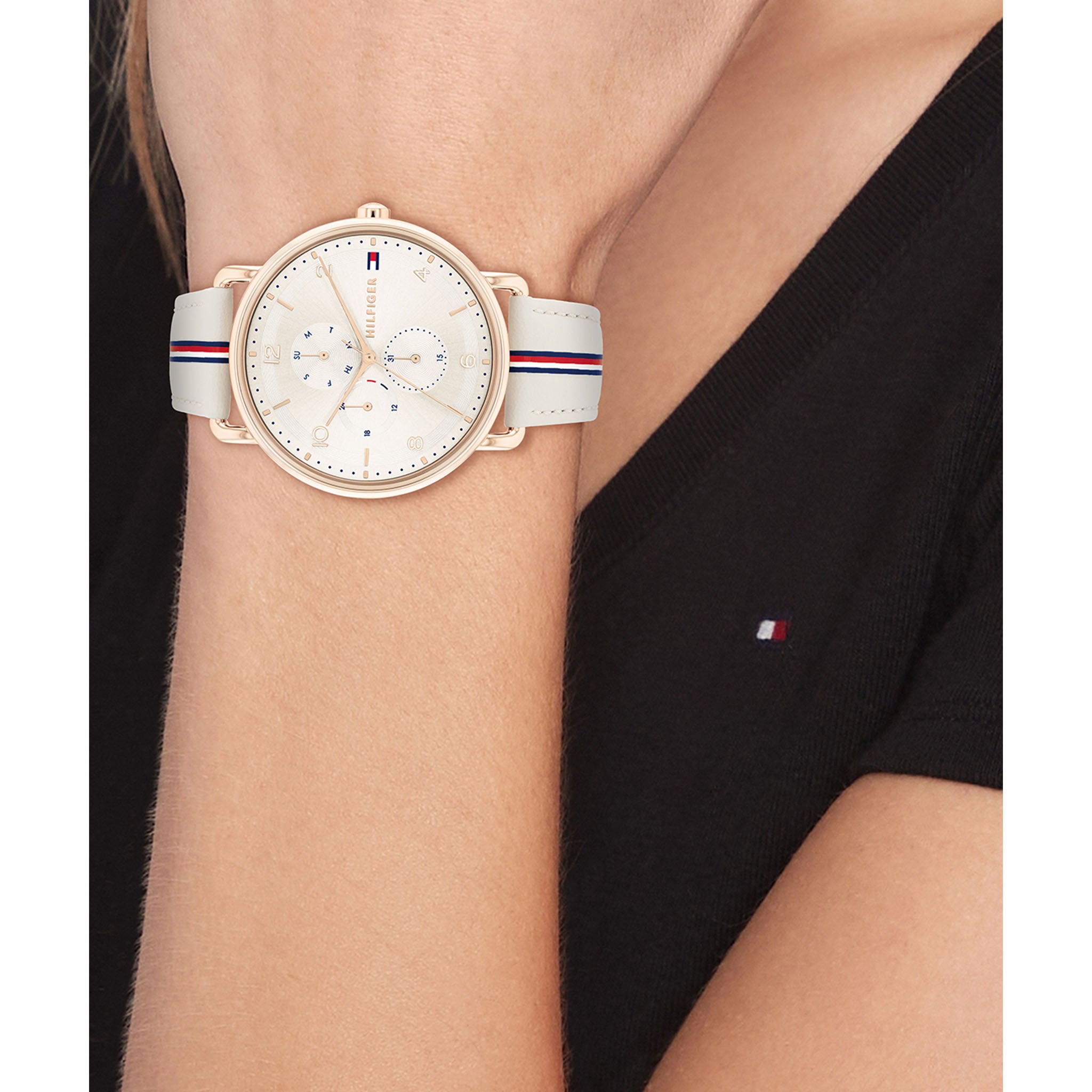 Tommy Hilfiger Leather Beige Dial Multi-function Women's Watch - 1782659