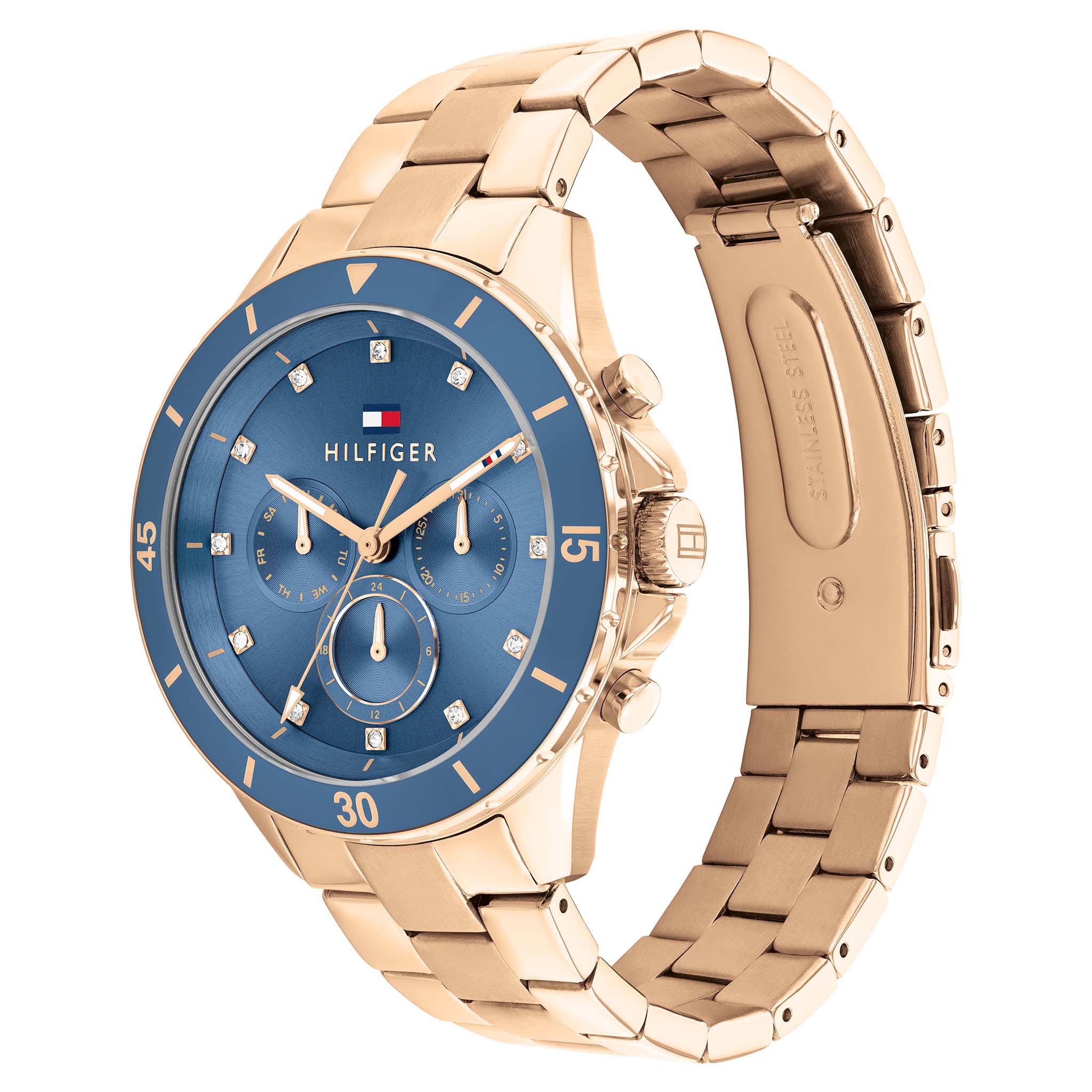Tommy Hilfiger Gold Steel Blue Dial Multi-function Women's Watch - 1782710