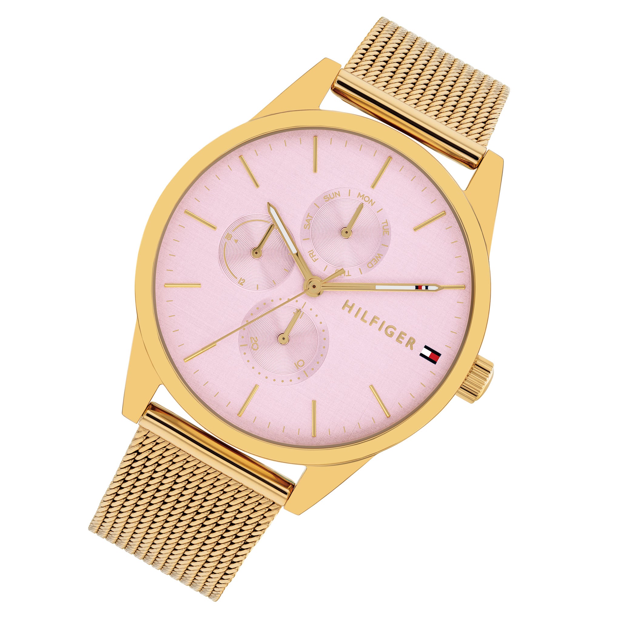 Tommy Hilfiger Gold Steel Mesh Blush Dial Multi-function Women's Watch - 1782769