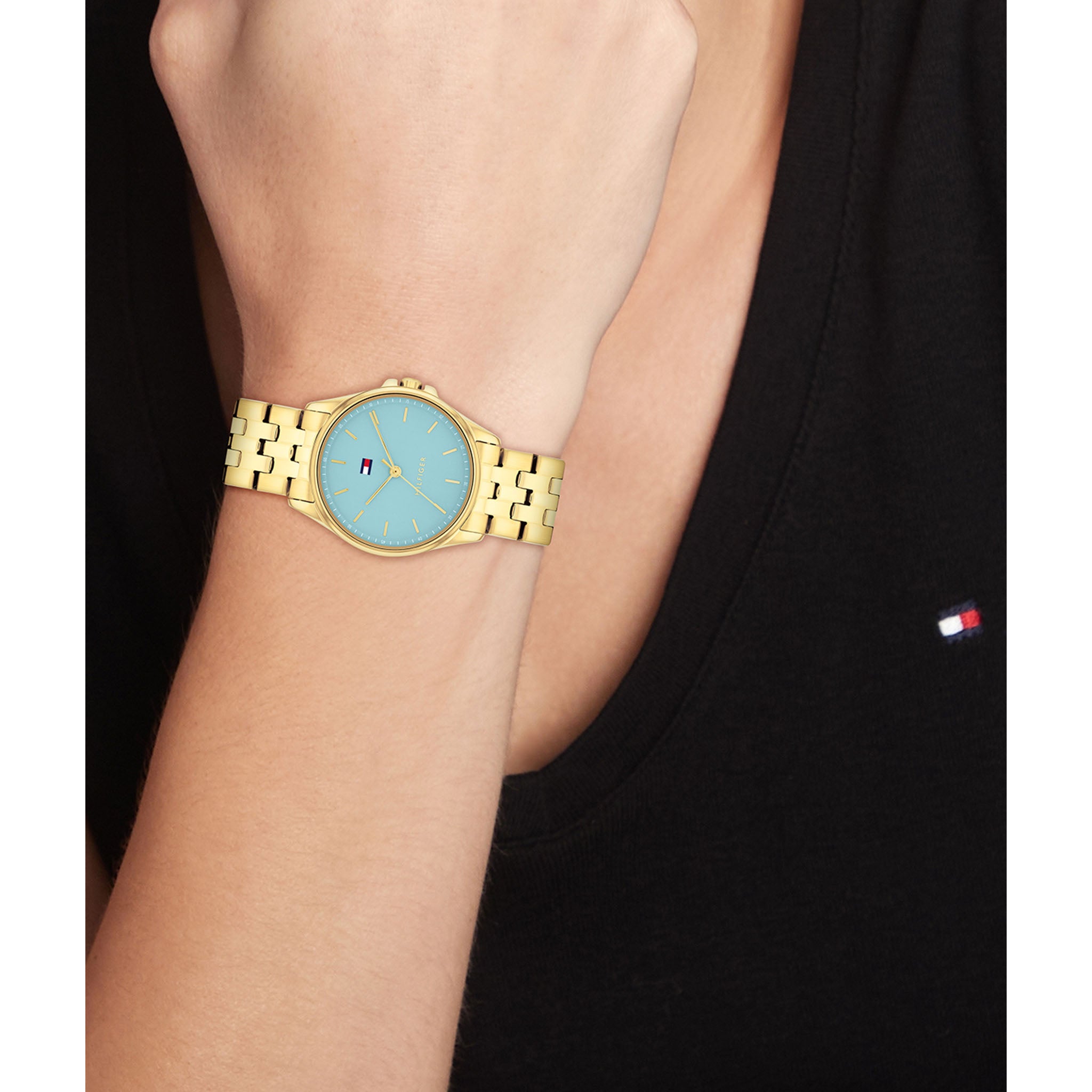 Tommy Hilfiger Gold Steel Blue Dial Women's Watch - 1782776