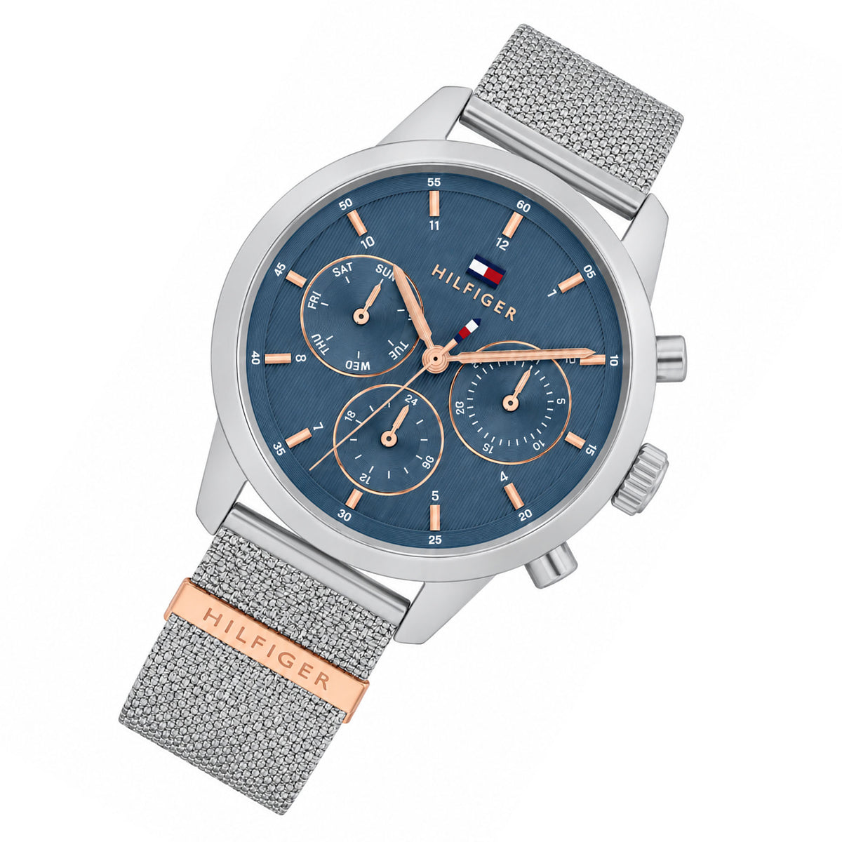 Tommy Hilfiger Silver Steel Mesh Blue Dial Multi-function Women's Watch - 1782807