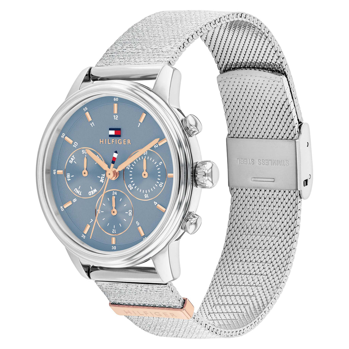 Tommy Hilfiger Silver Steel Mesh Blue Dial Multi-function Women's Watch - 1782807