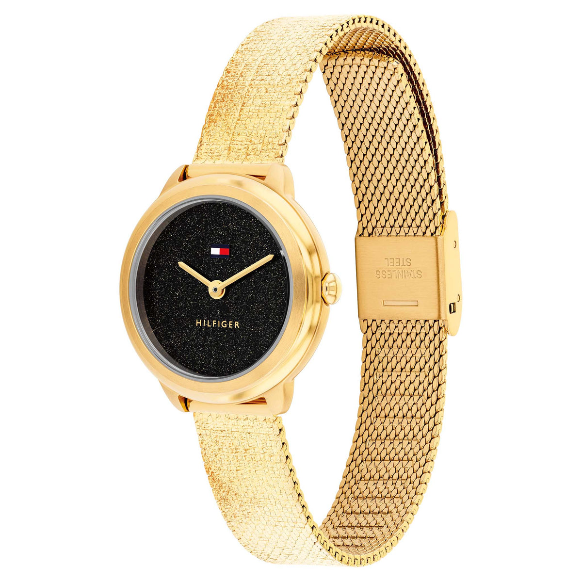 Tommy Hilfiger Gold Steel Mesh Black Dial Women's Watch - 1782813