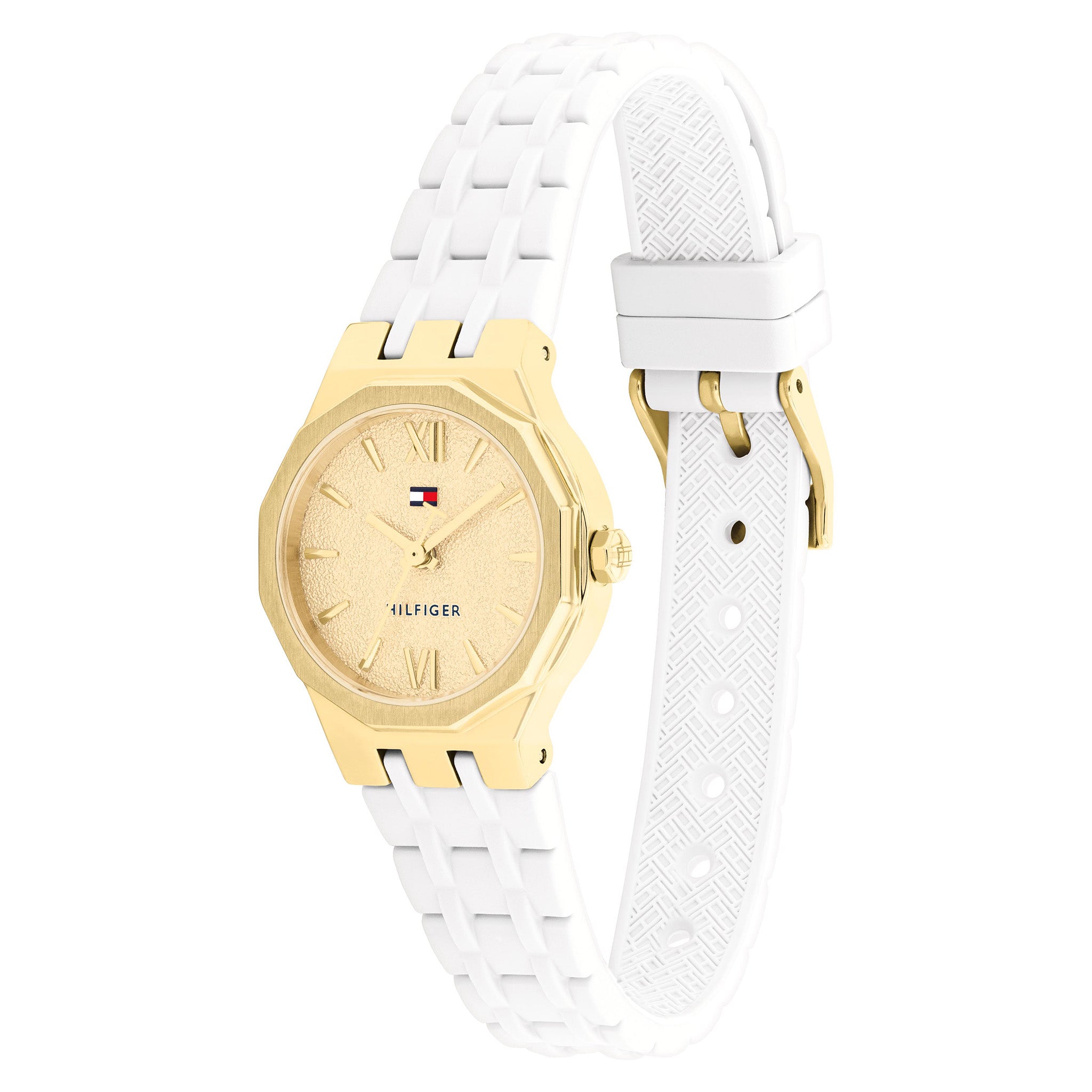 Tommy Hilfiger White Silicone Gold Dial Women's Watch - 1782883