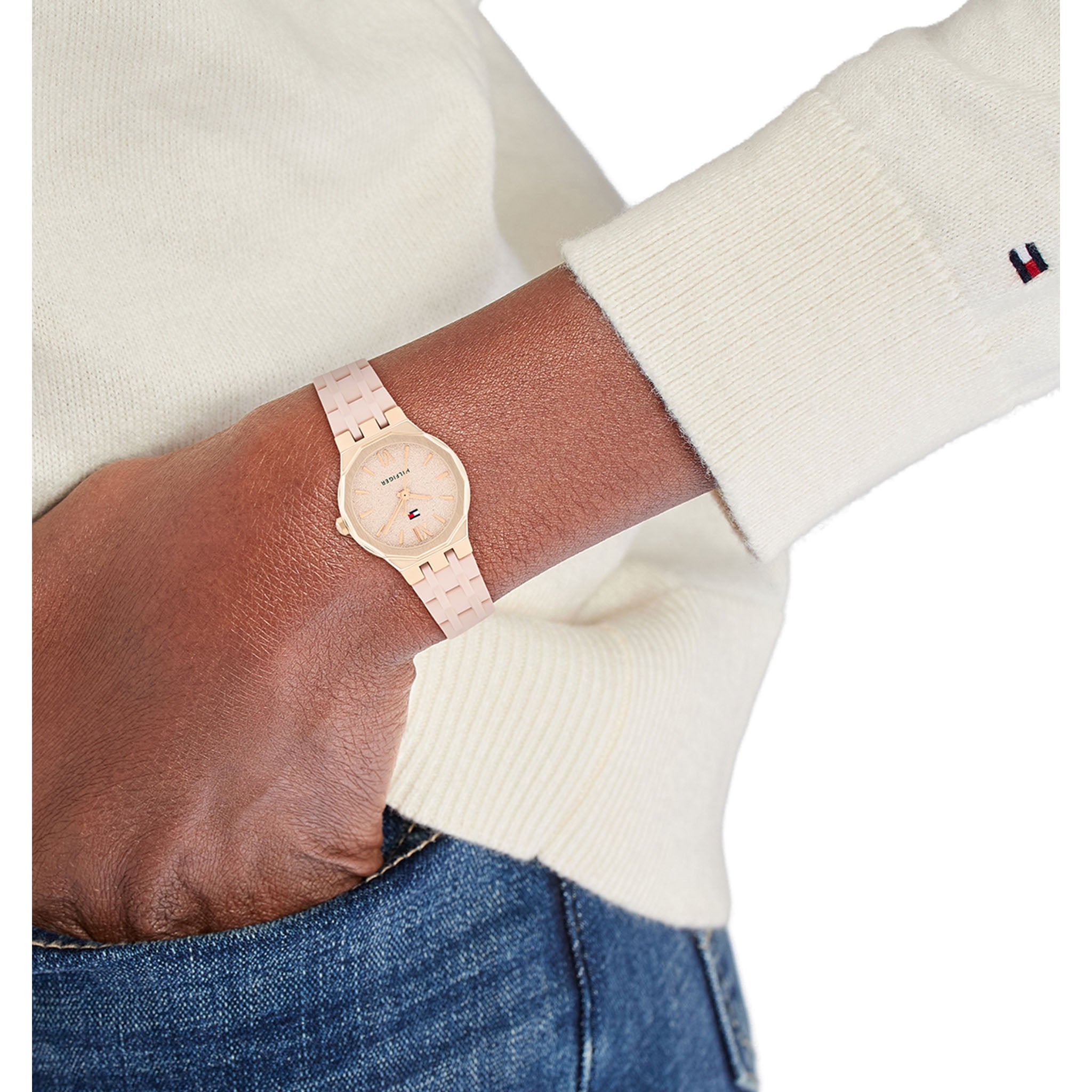 Tommy Hilfiger Blush Silicone Carnation Gold Dial Women's Watch - 1782884