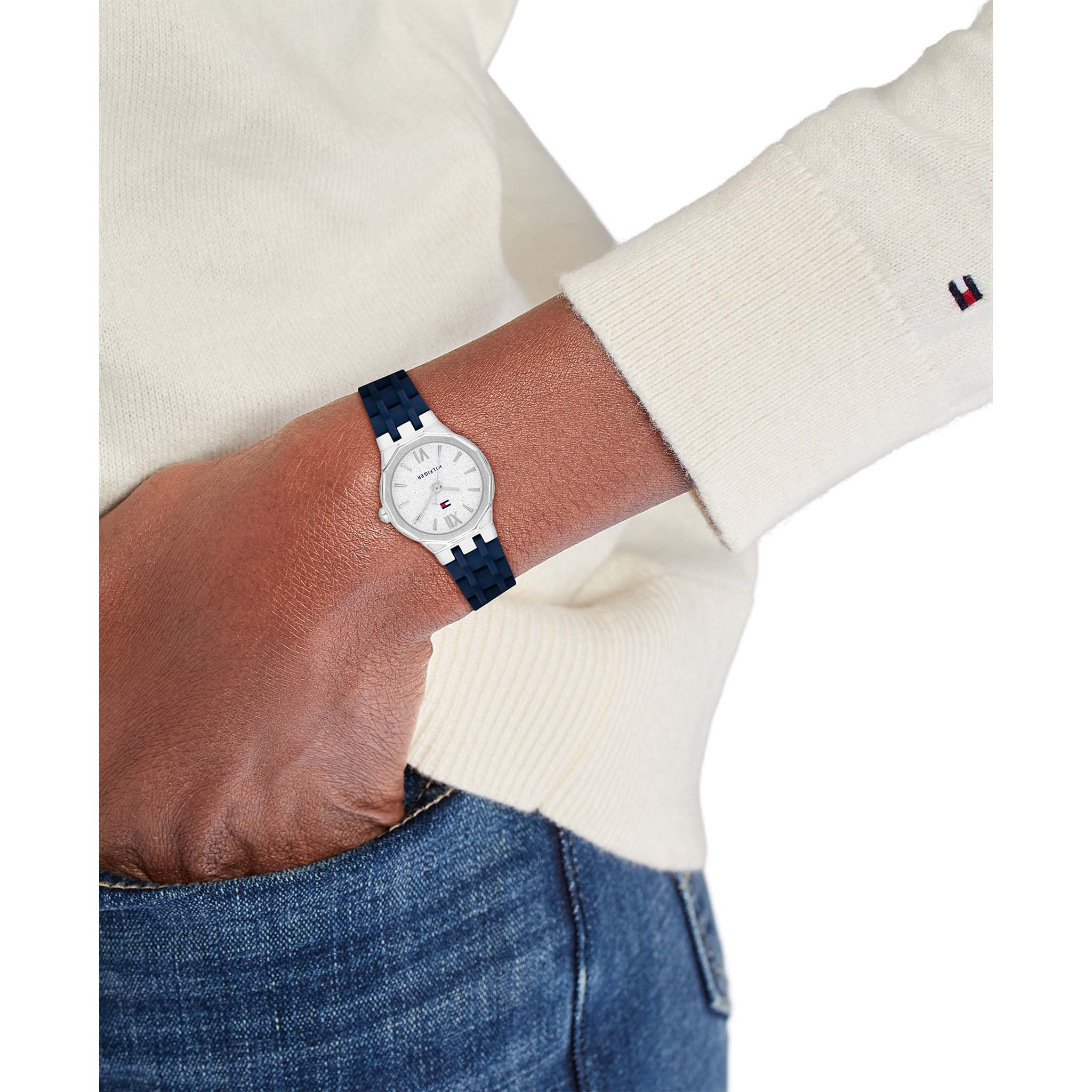 Tommy Hilfiger Navy Silicone Silver Dial Women's Watch - 1782885