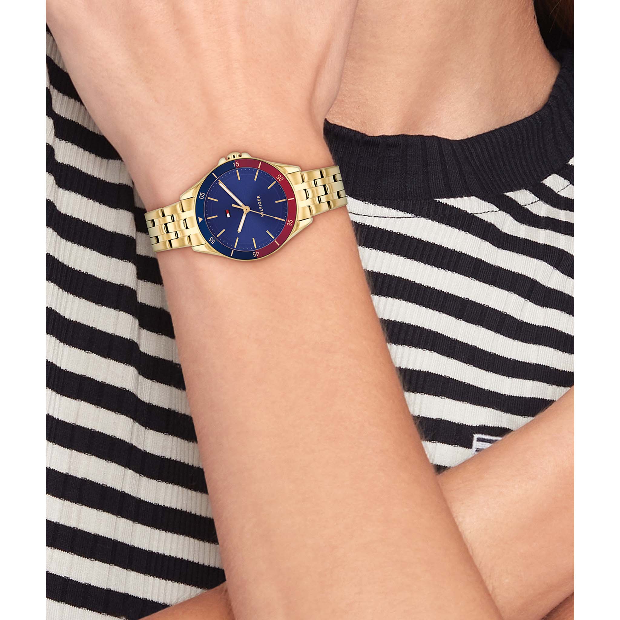 Tommy Hilfiger Gold Steel Blue Dial Women's Watch - 1782891