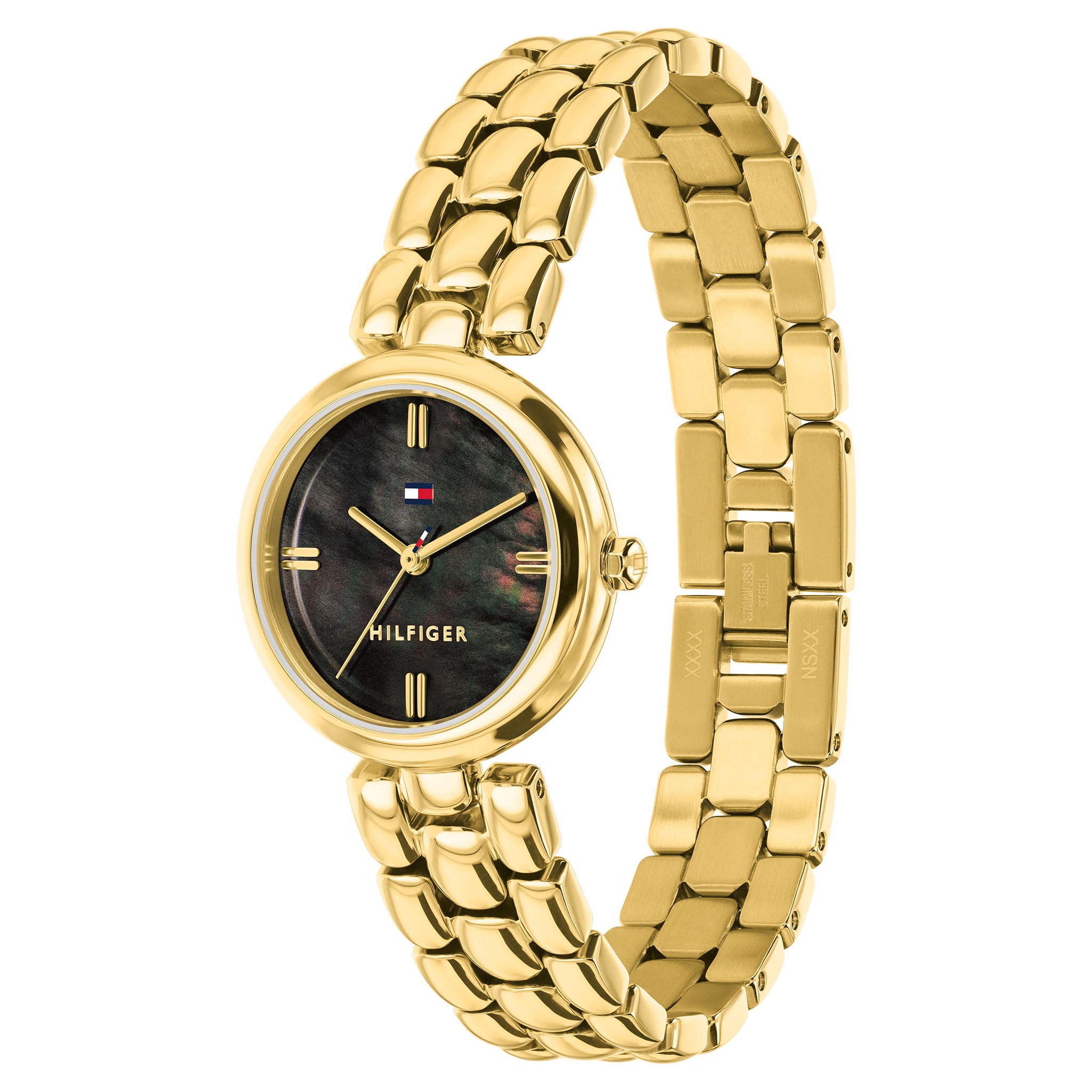 Tommy Hilfiger Gold Steel Black MOP Dial Women's Watch - 1782930