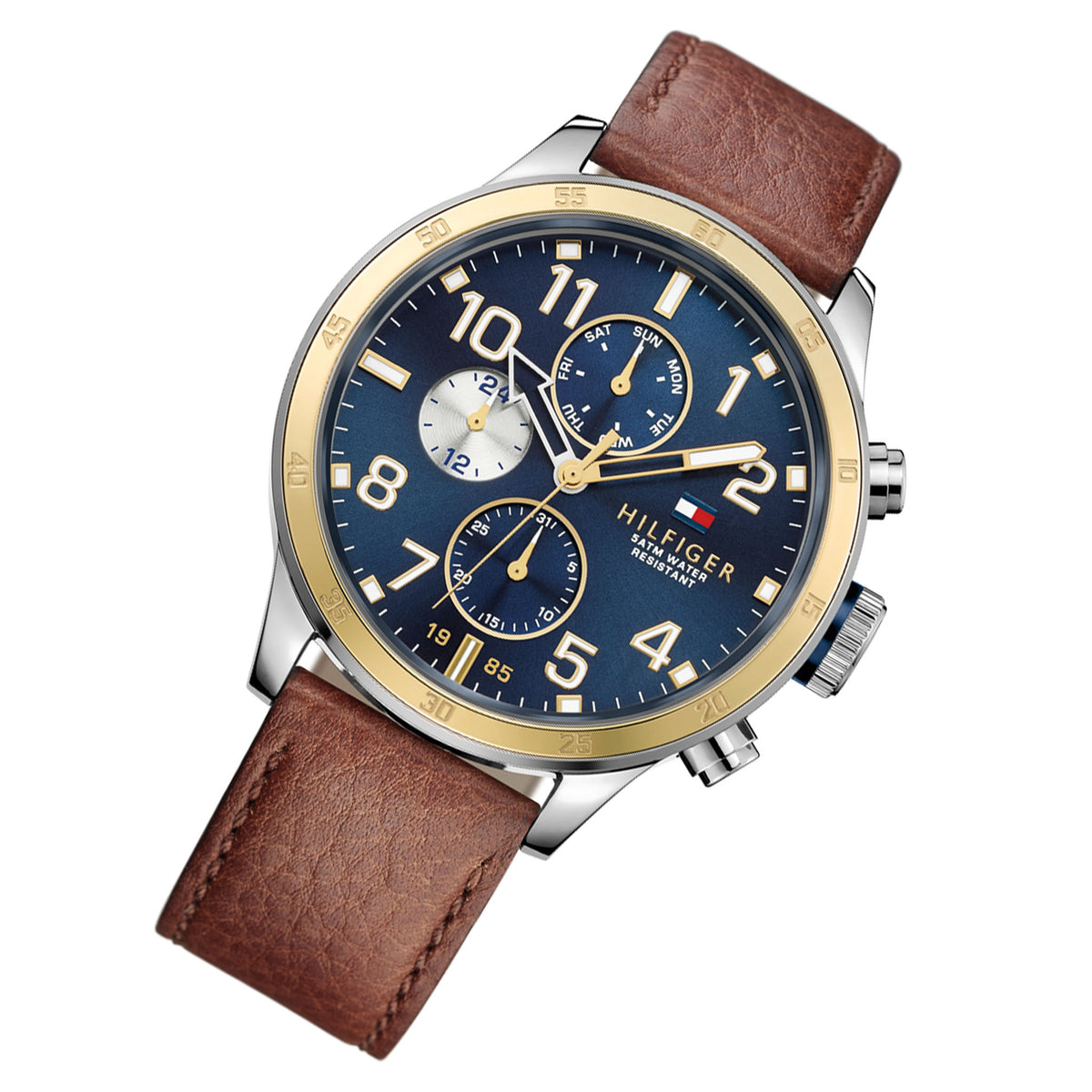 Tommy Hilfiger Brown Leather Navy Dial Multi-Function Men's Watch - 1791137