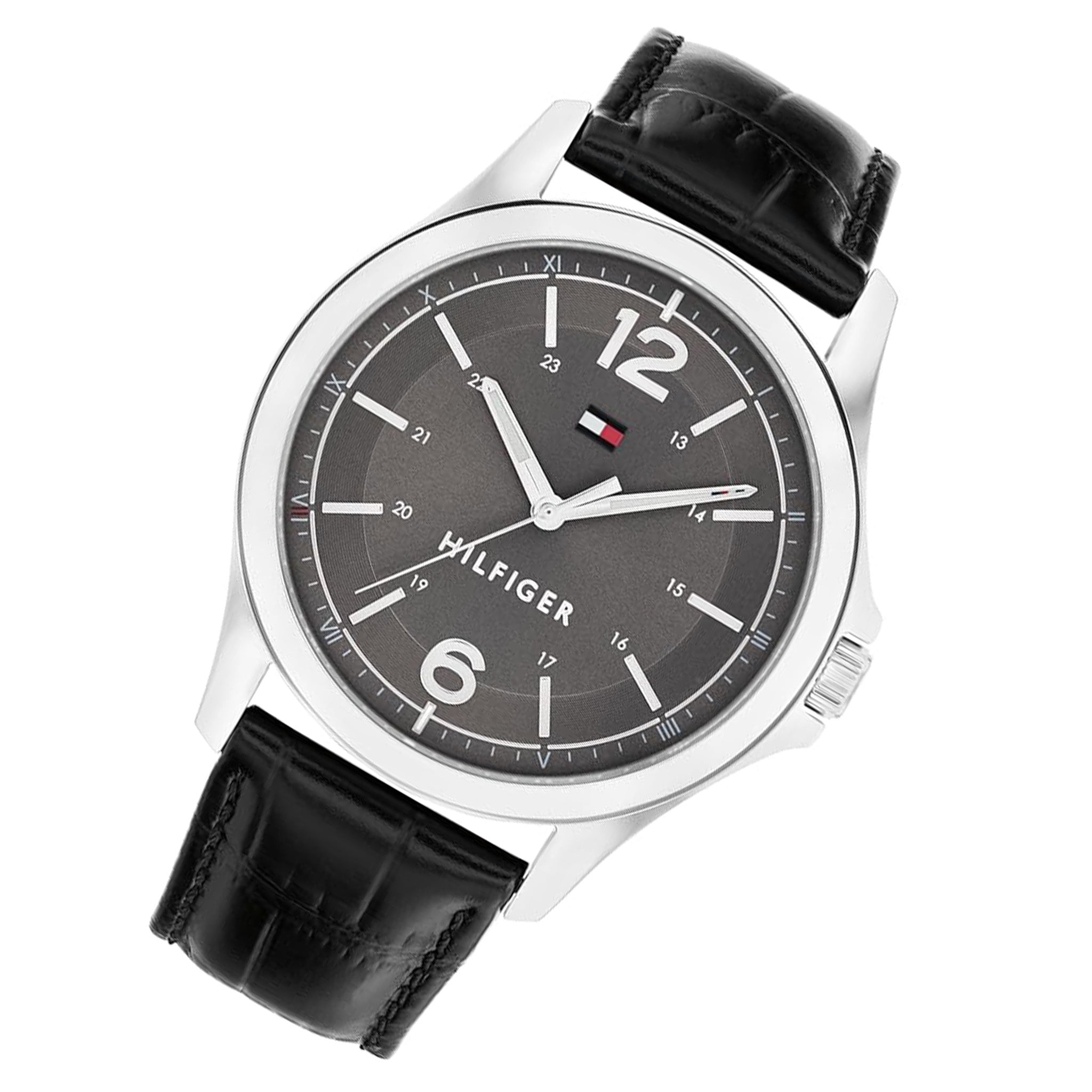 Tommy Hilfiger Black Leather Grey Dial Men's Watch - 1791376
