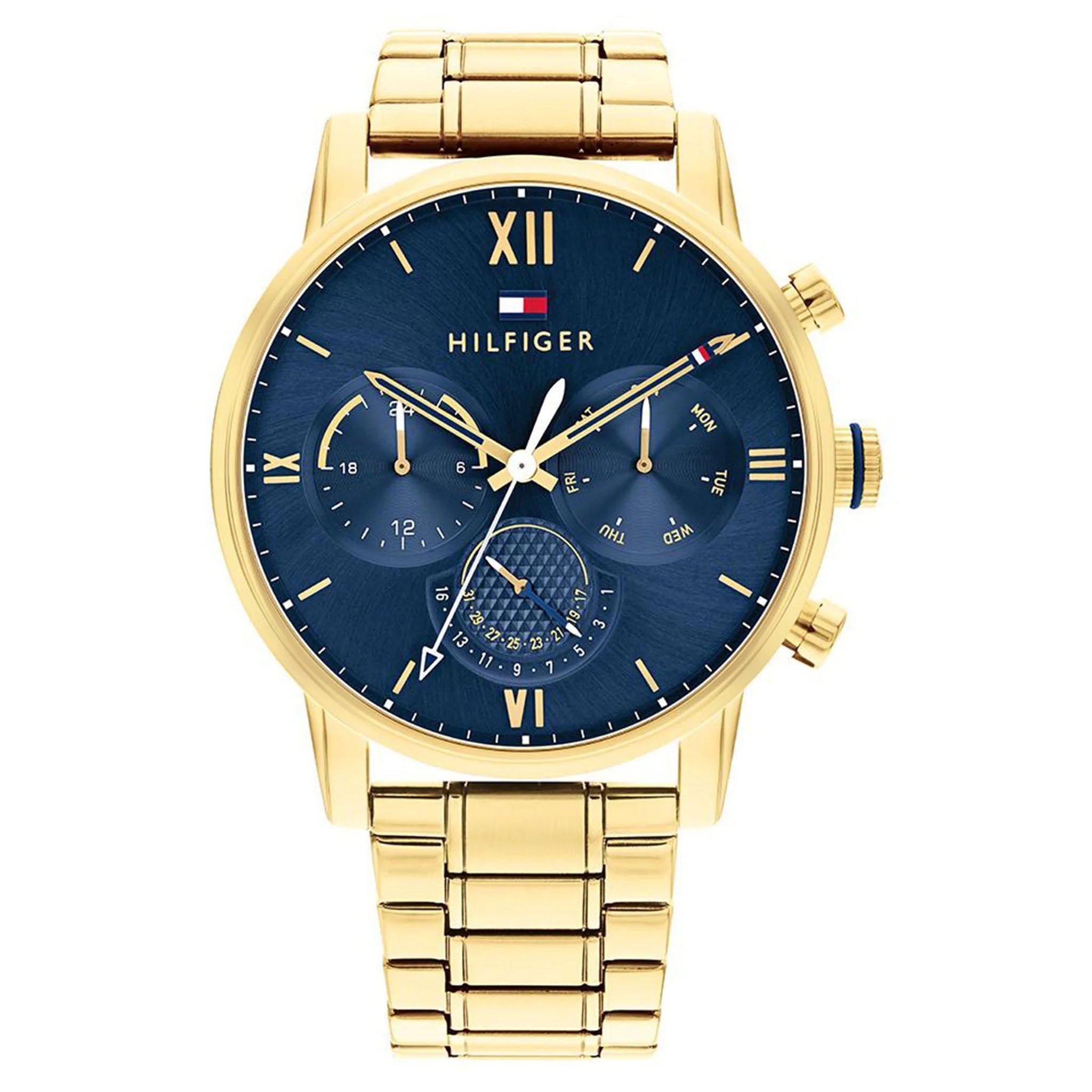 Tommy Hilfiger Gold Steel Blue Dial Men's Multi-function Watch - 1791880