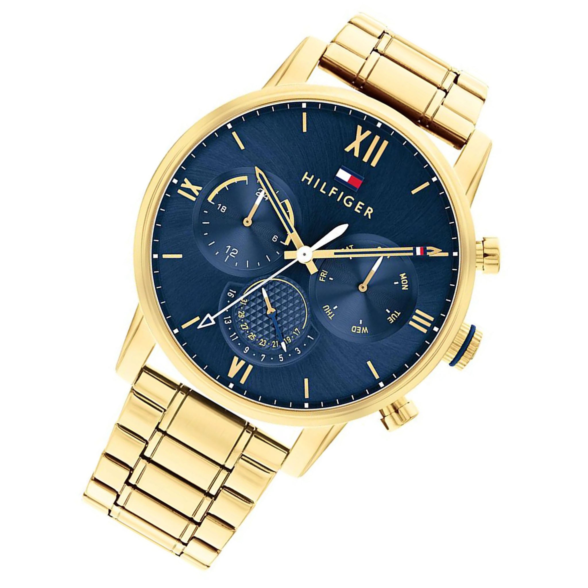 Tommy Hilfiger Gold Steel Blue Dial Men's Multi-function Watch - 1791880