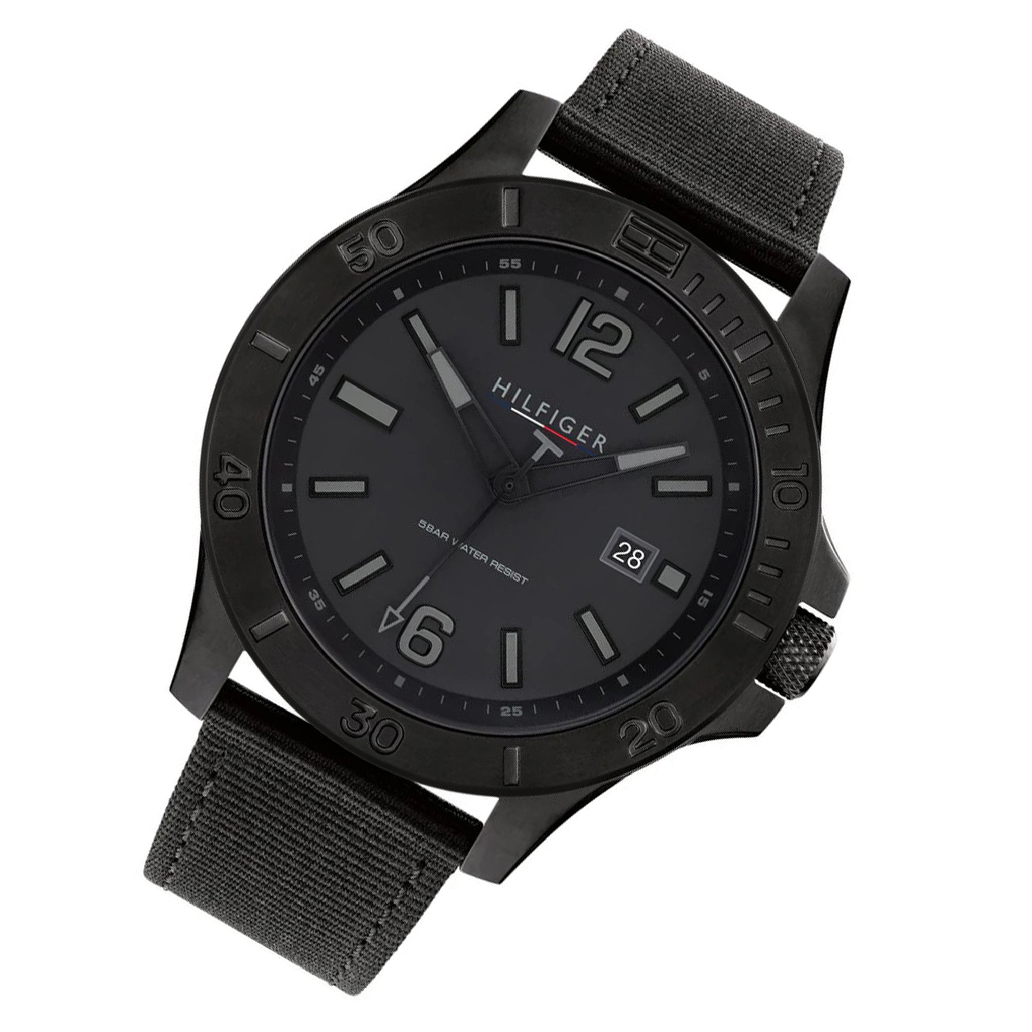 Tommy Hilfiger Black Fabric & Blue Leather Black Dial Men's Watch - 1791993