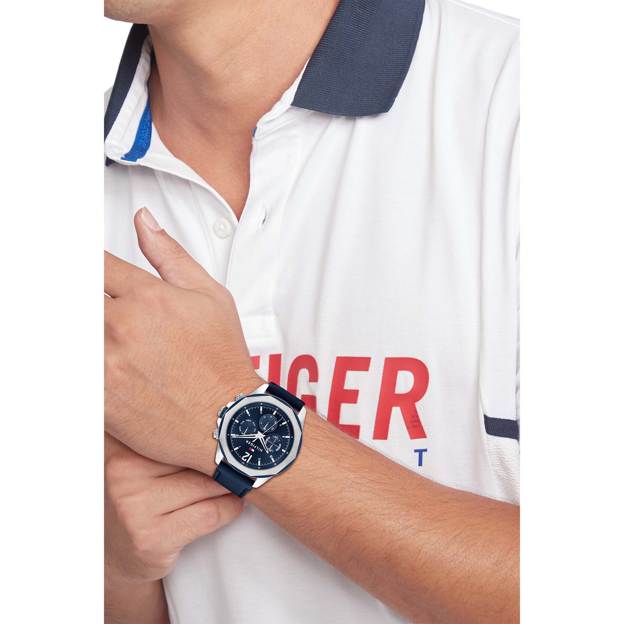 Tommy Hilfiger Navy Leather Multi-function Men's Watch - 1792063