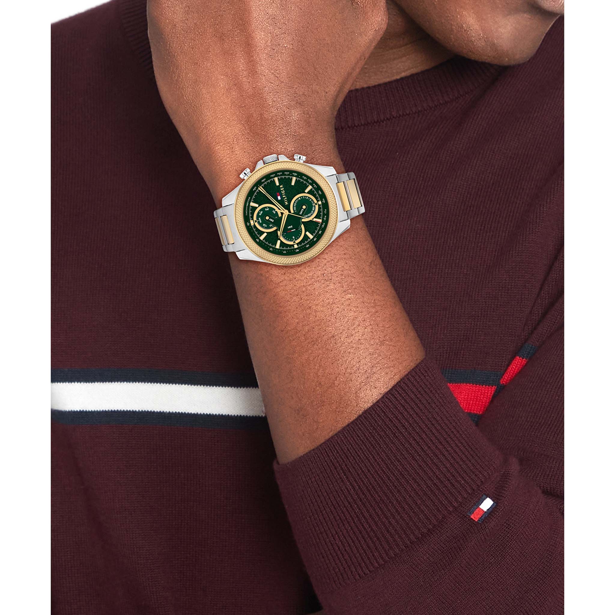 Tommy Hilfiger Two-Tone Steel Green Dial Multi-function Men's Watch - 1792079