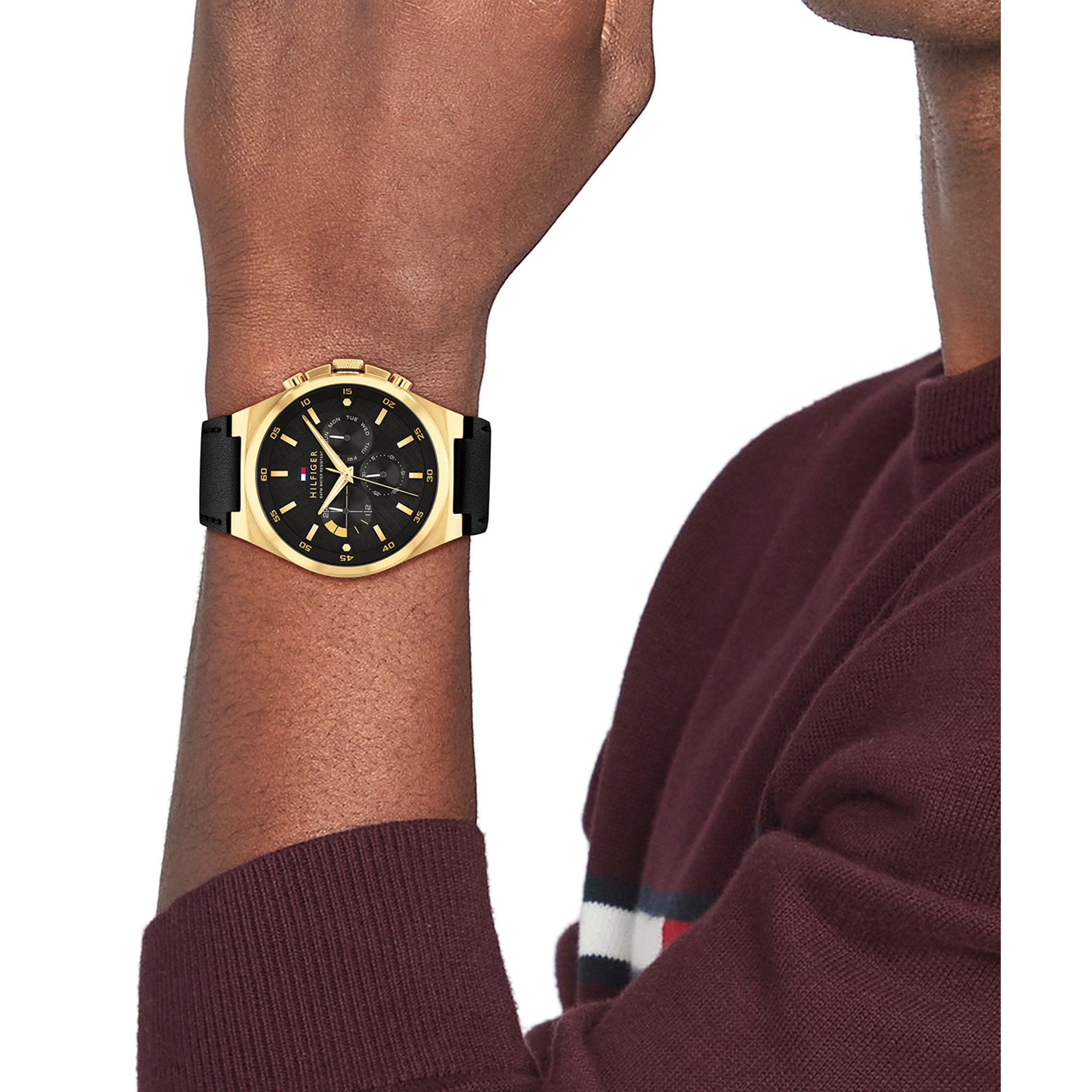 Tommy Hilfiger Black Leather Multi-function Men's Watch - 1792086