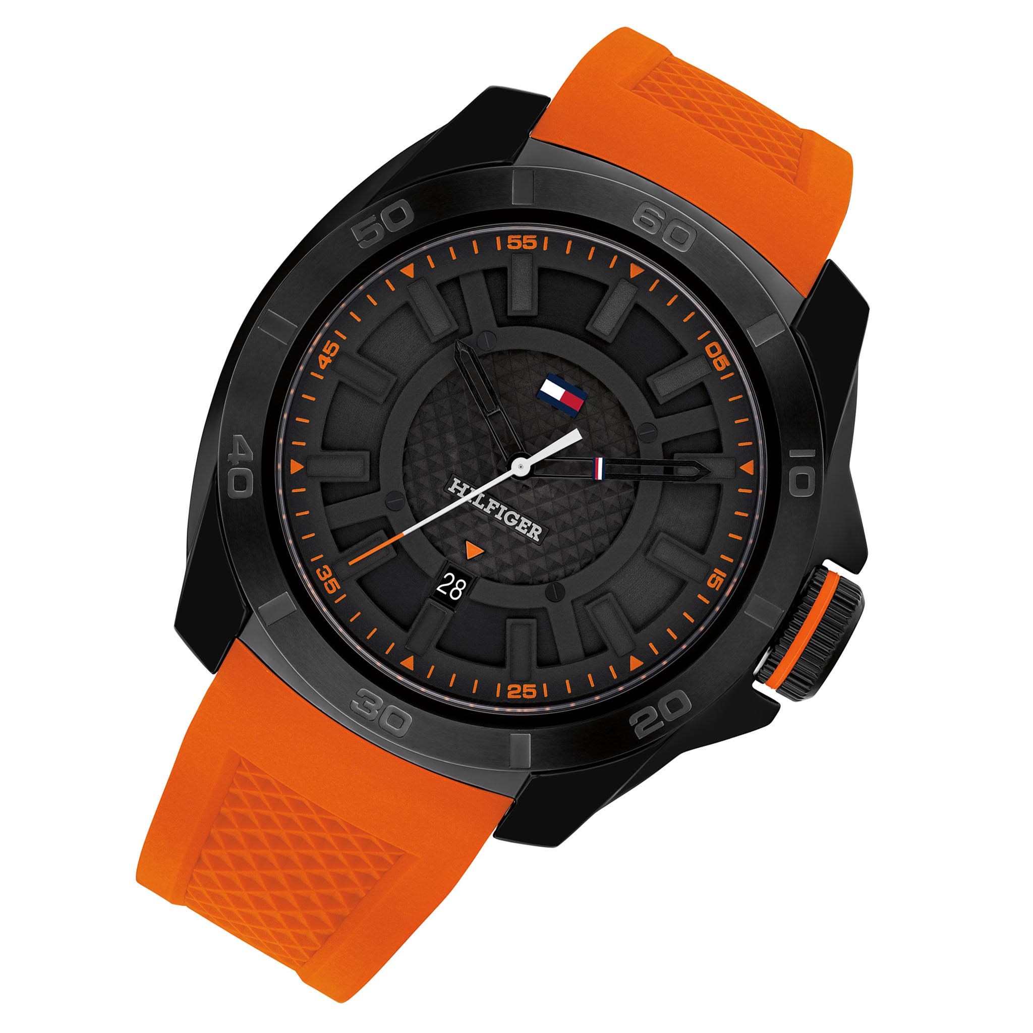 Tommy Hilfiger Orange Silicone Black Dial Men's Watch - 1792136
