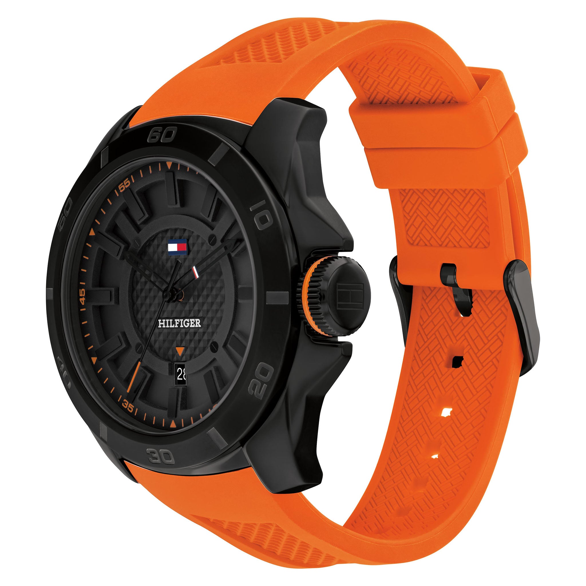 Tommy Hilfiger Orange Silicone Black Dial Men's Watch - 1792136