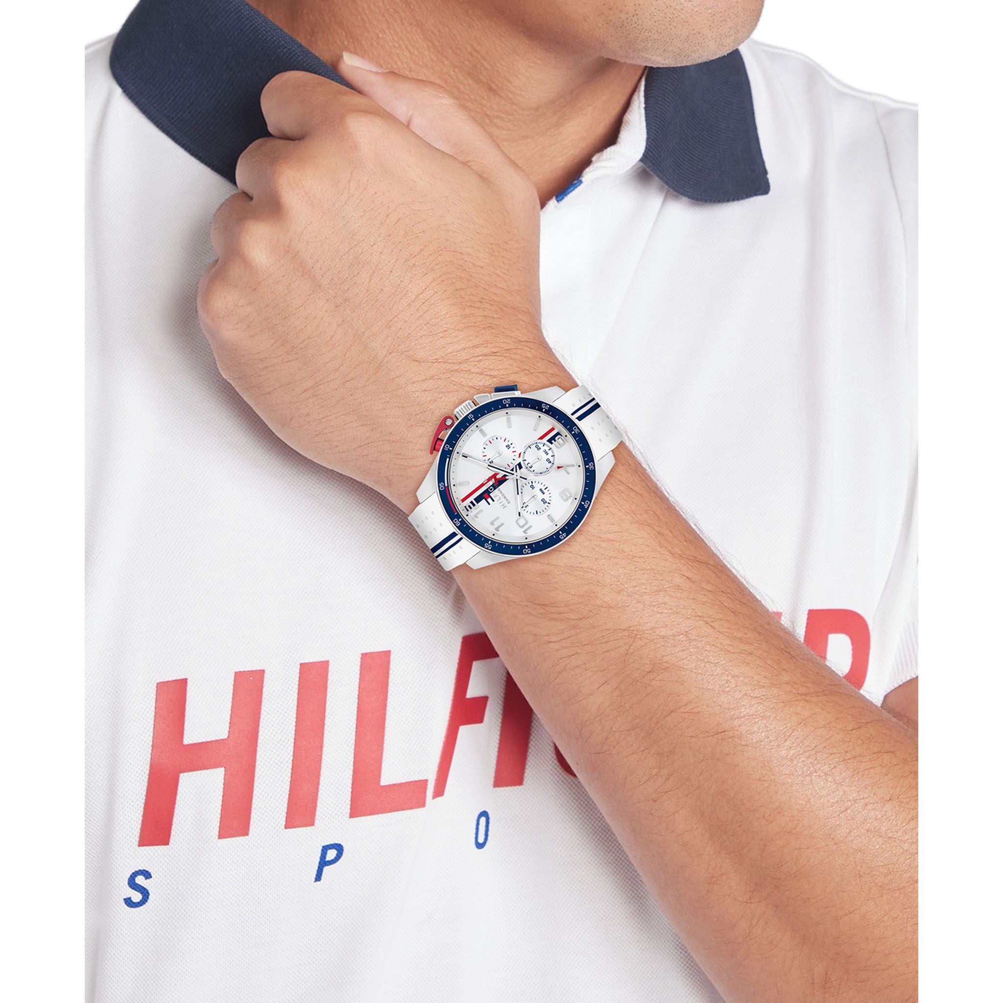 Tommy Hilfiger White Silicone Silver White Dial Chronograph Men's Watch - 1792167