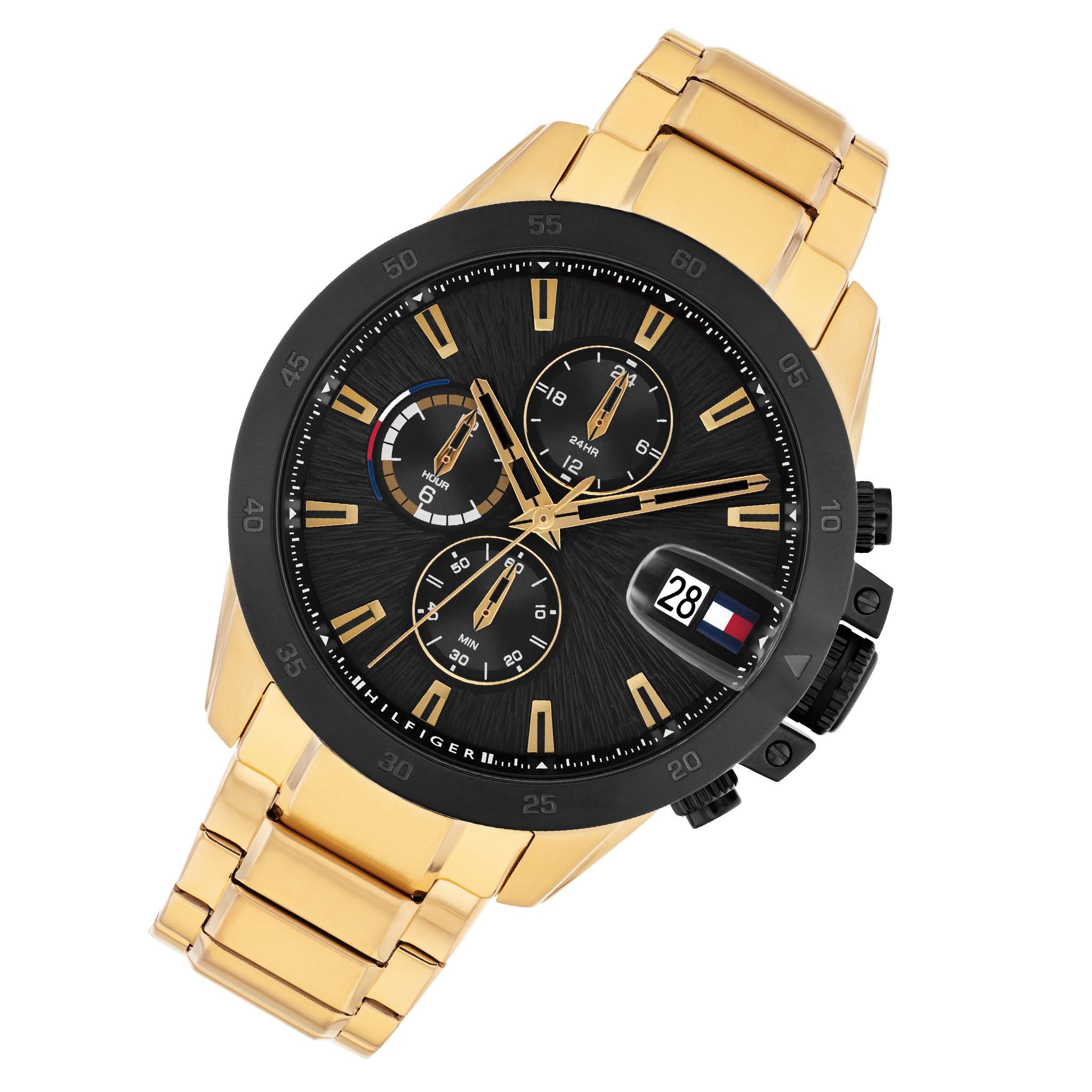 Tommy Hilfiger Gold Steel Black Dial Multi-function Men's Watch - 1792199