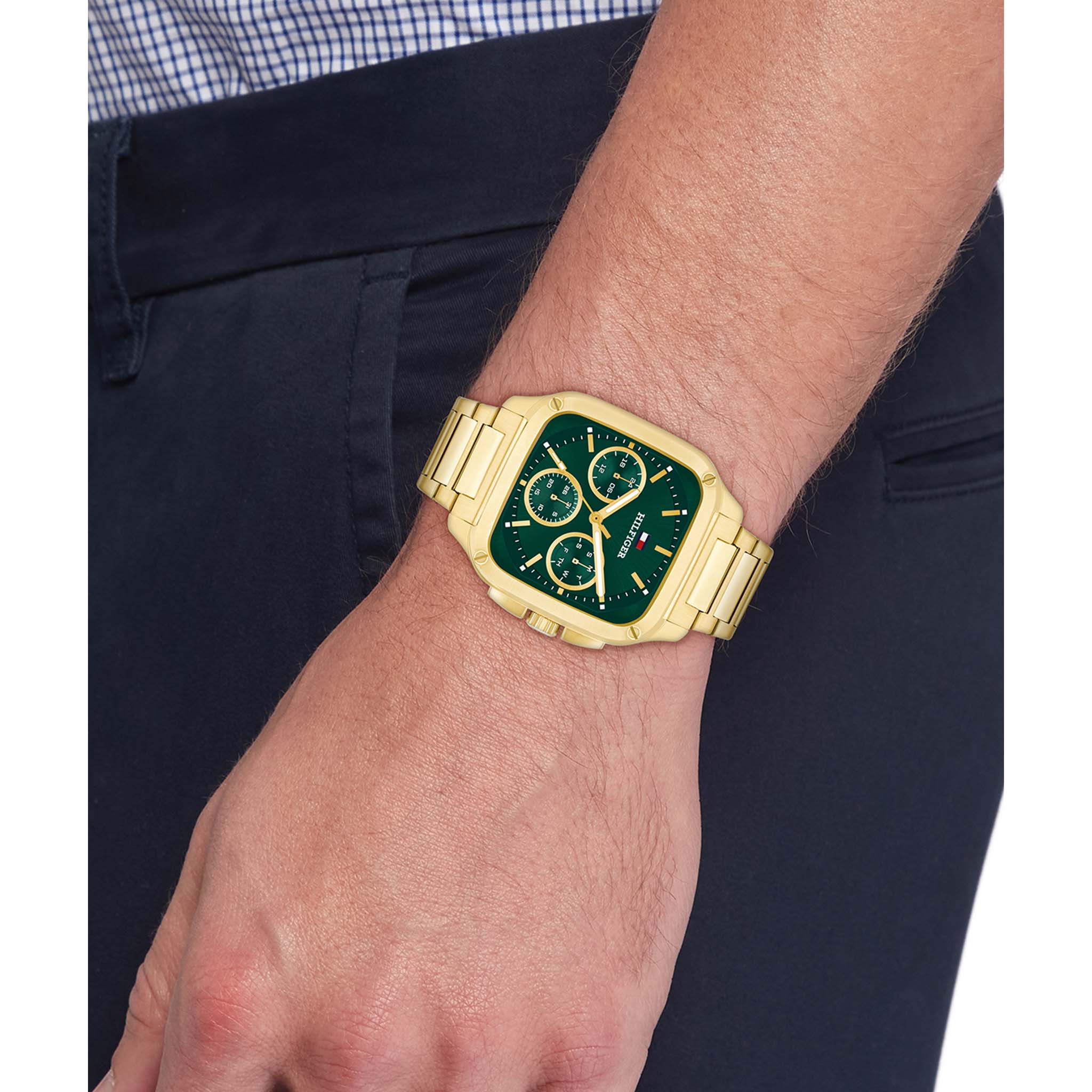 Tommy Hilfiger Gold Steel Green Dial Multi-function Men's Watch - 1792223