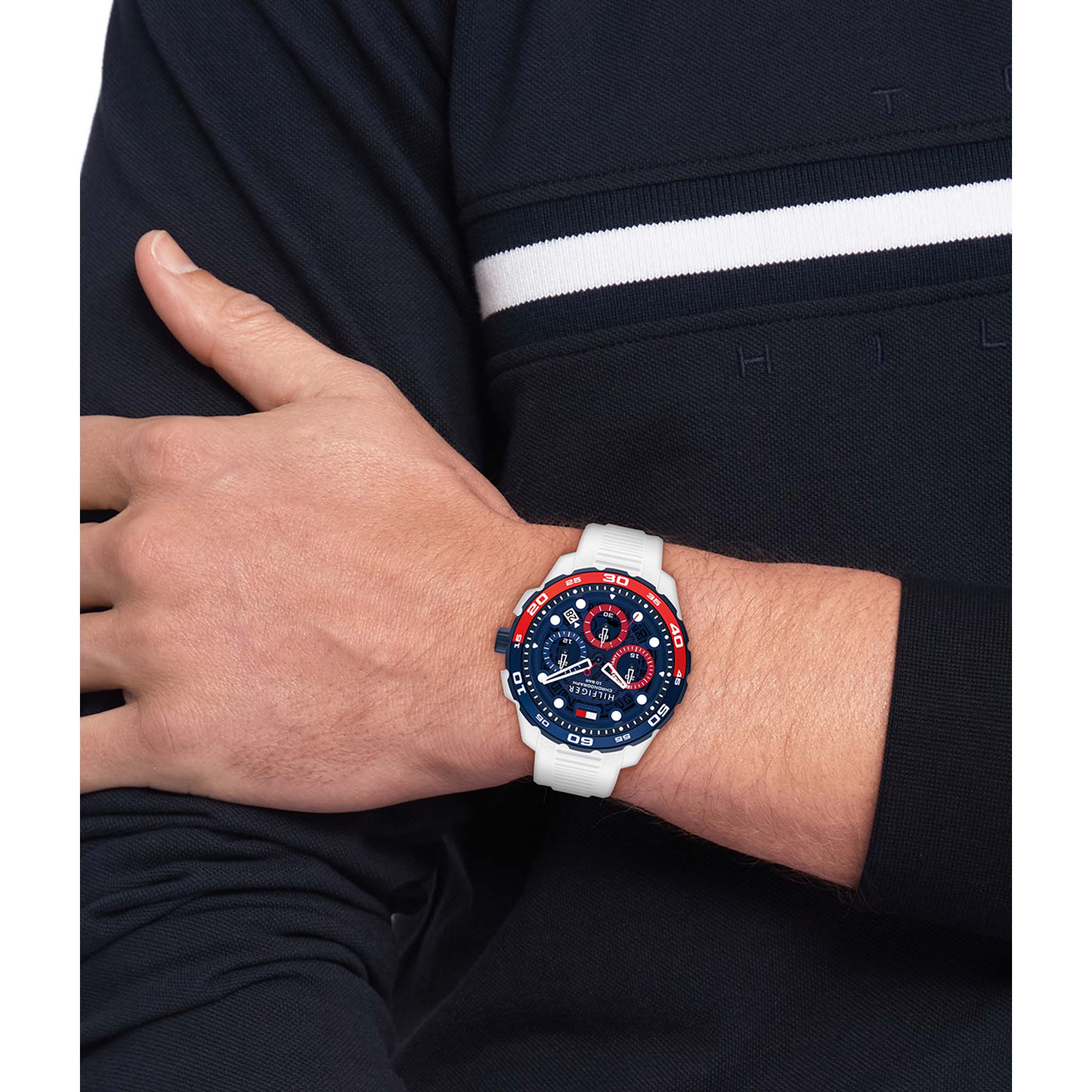 Tommy Hilfiger White Silicone Blue Dial Chronograph Men's Watch - 1792231