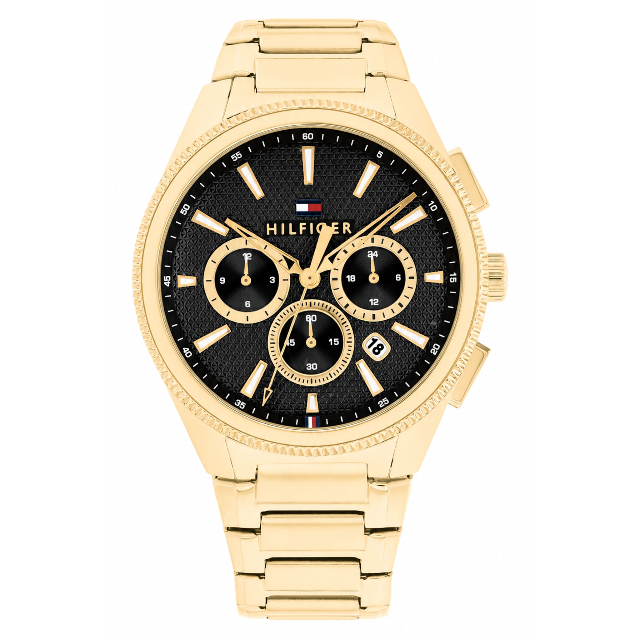 Tommy Hilfiger Gold Steel Black Dial Multi-function Men's Watch - 1792254