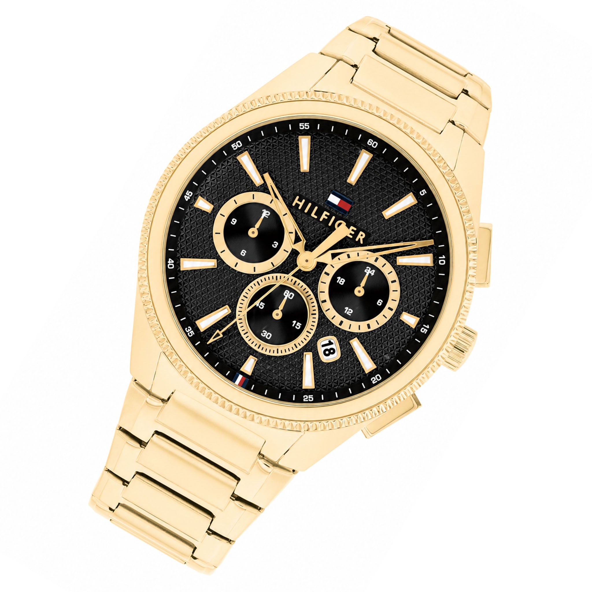 Tommy Hilfiger Gold Steel Black Dial Multi-function Men's Watch - 1792254