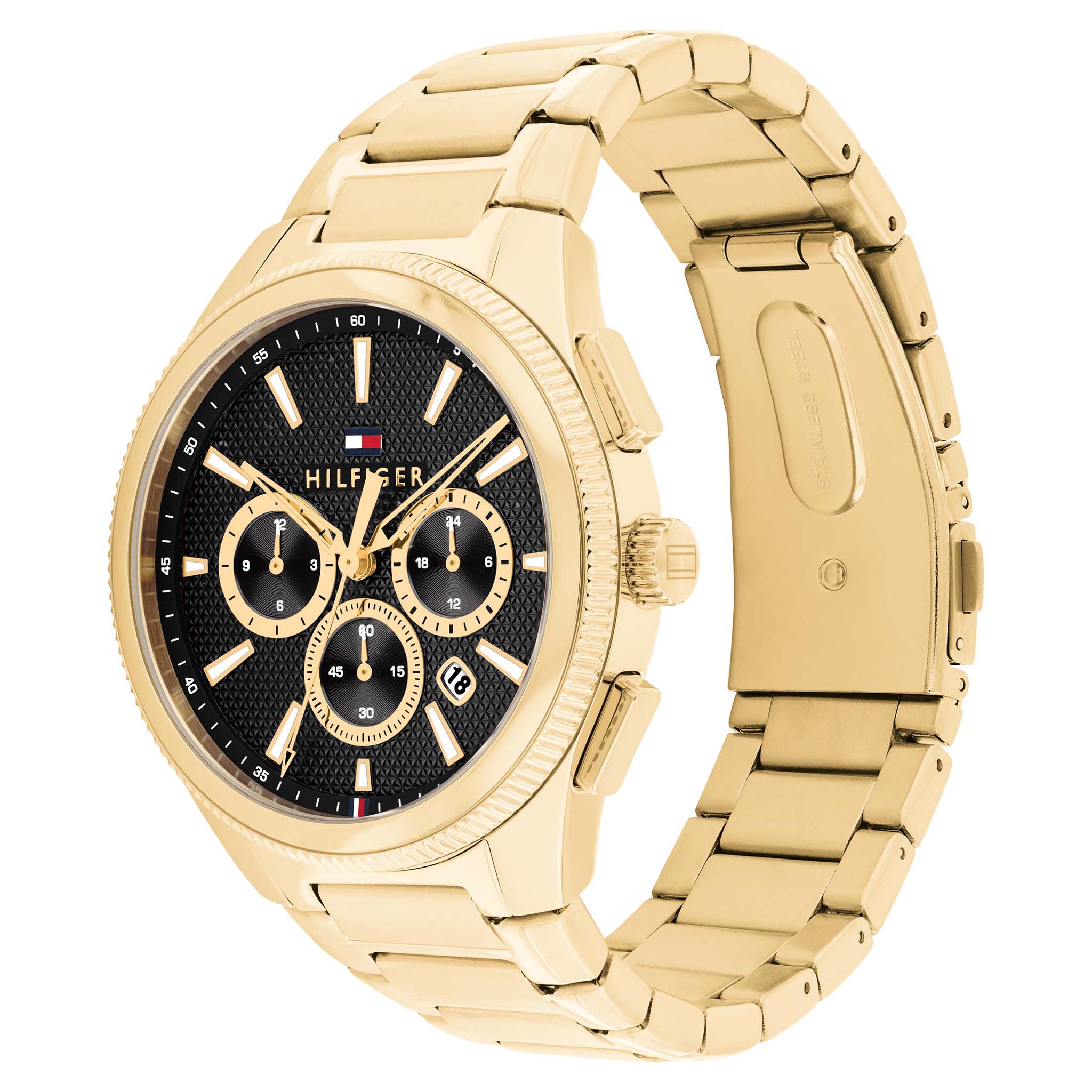 Tommy Hilfiger Gold Steel Black Dial Multi-function Men's Watch - 1792254
