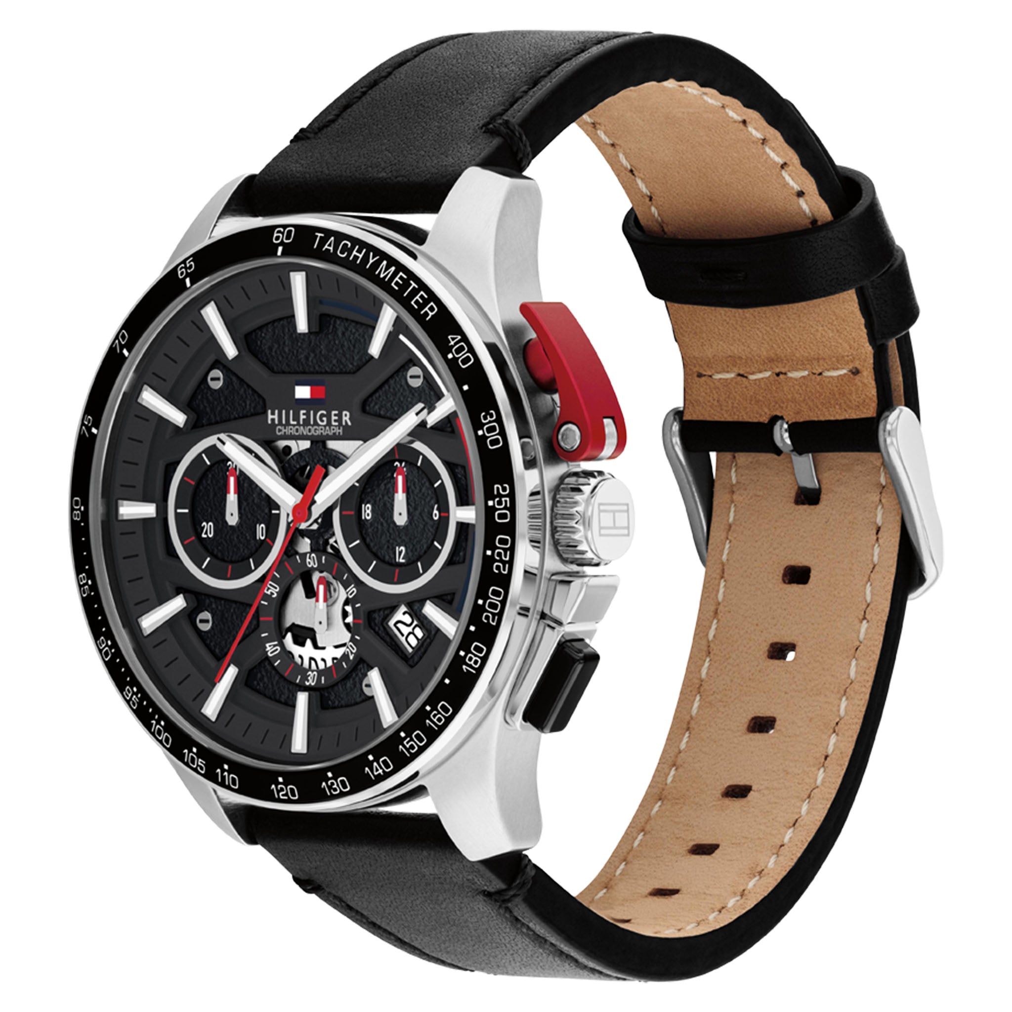 Tommy Hilfiger Leather Black Dial Chronograph Men's Watch - 1792258