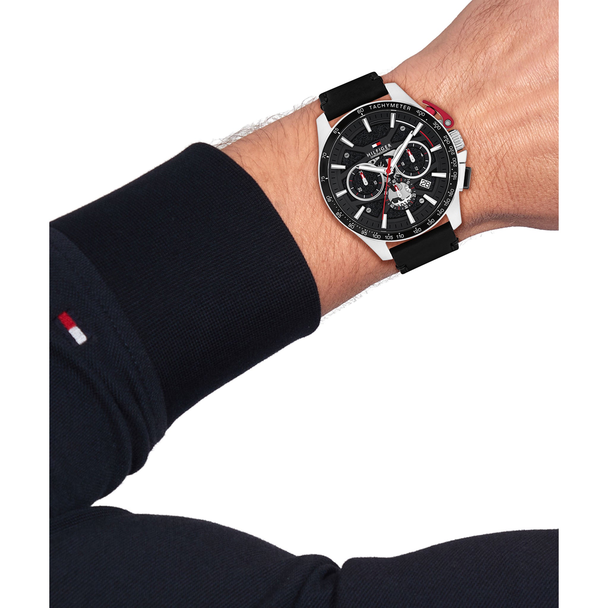 Tommy Hilfiger Leather Black Dial Chronograph Men's Watch - 1792258