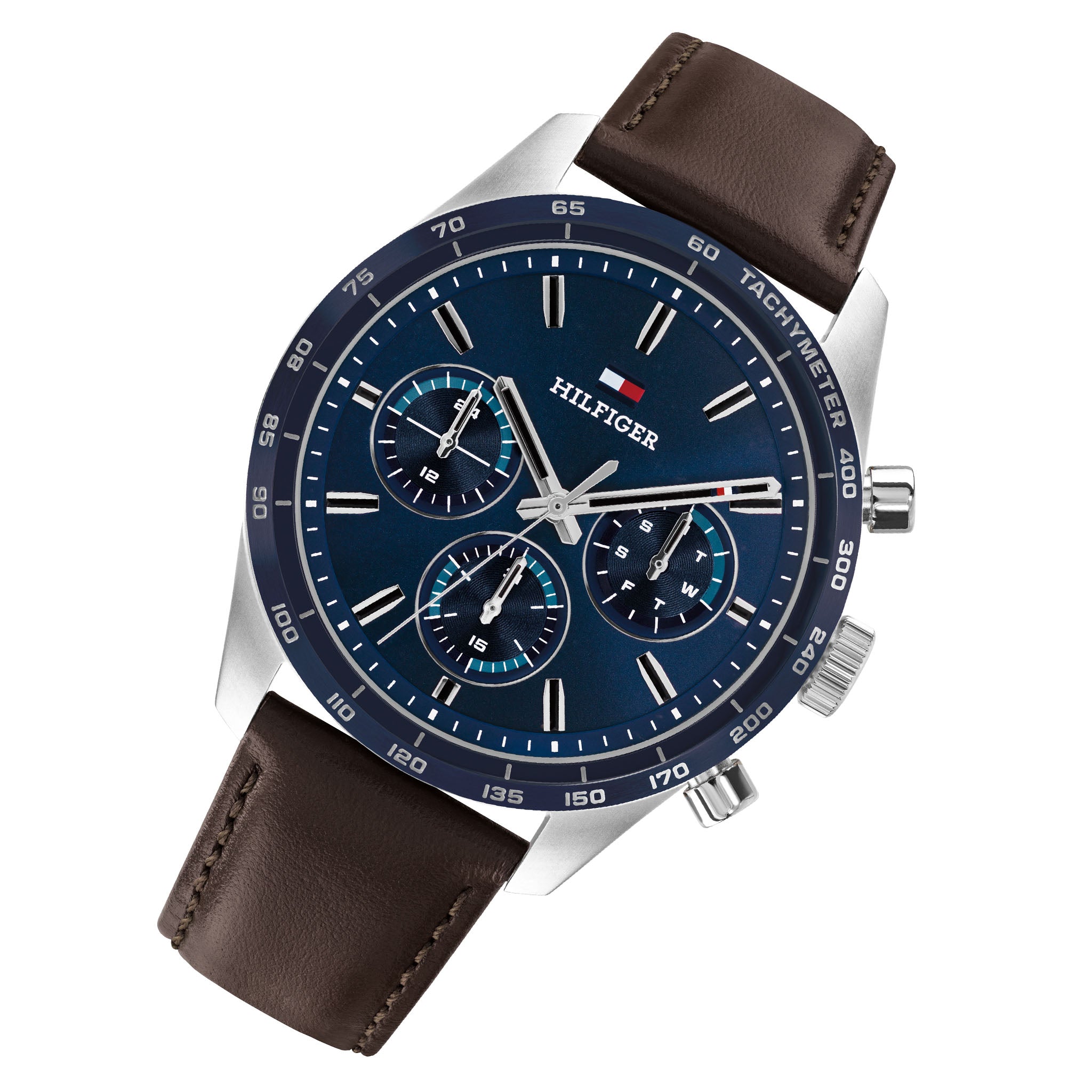 Tommy Hilfiger Brown Leather Navy Dial Multi-function Men's Watch - 1792276