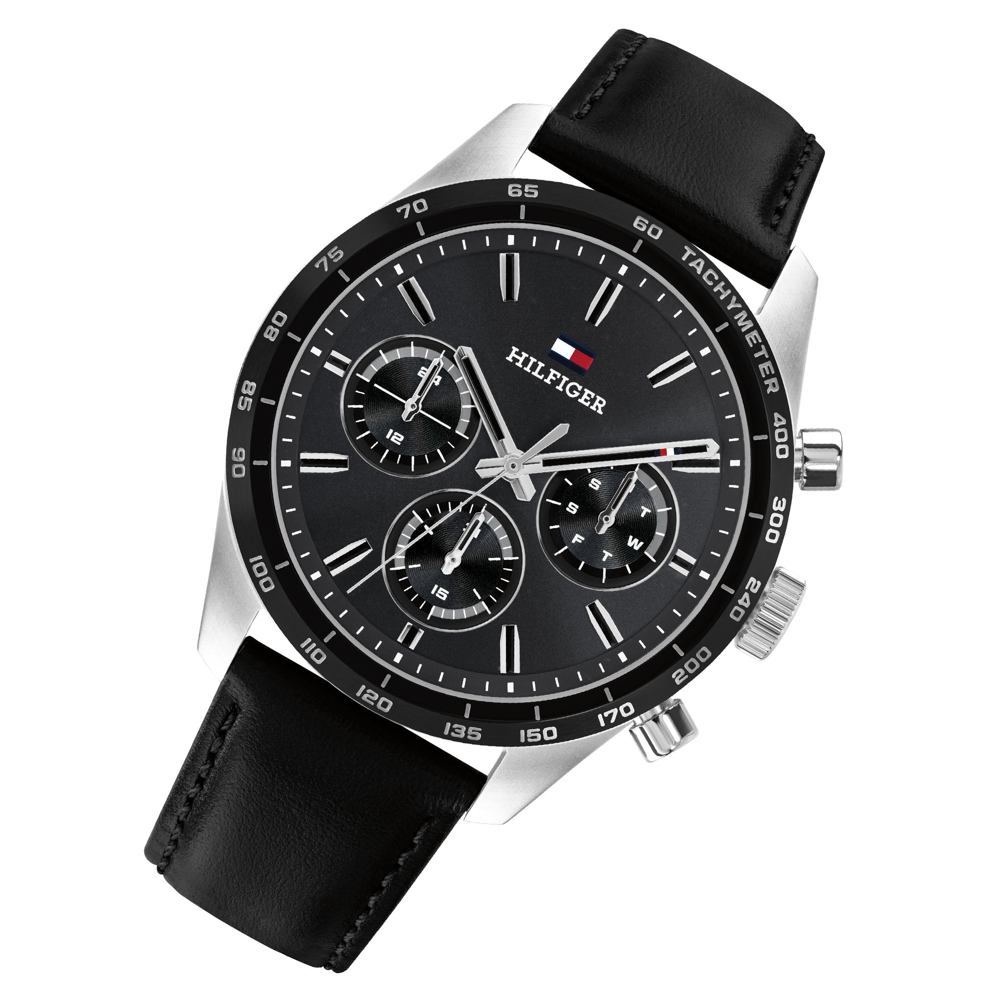 Tommy Hilfiger Leather Black Dial Multi-function Men's Watch - 1792277