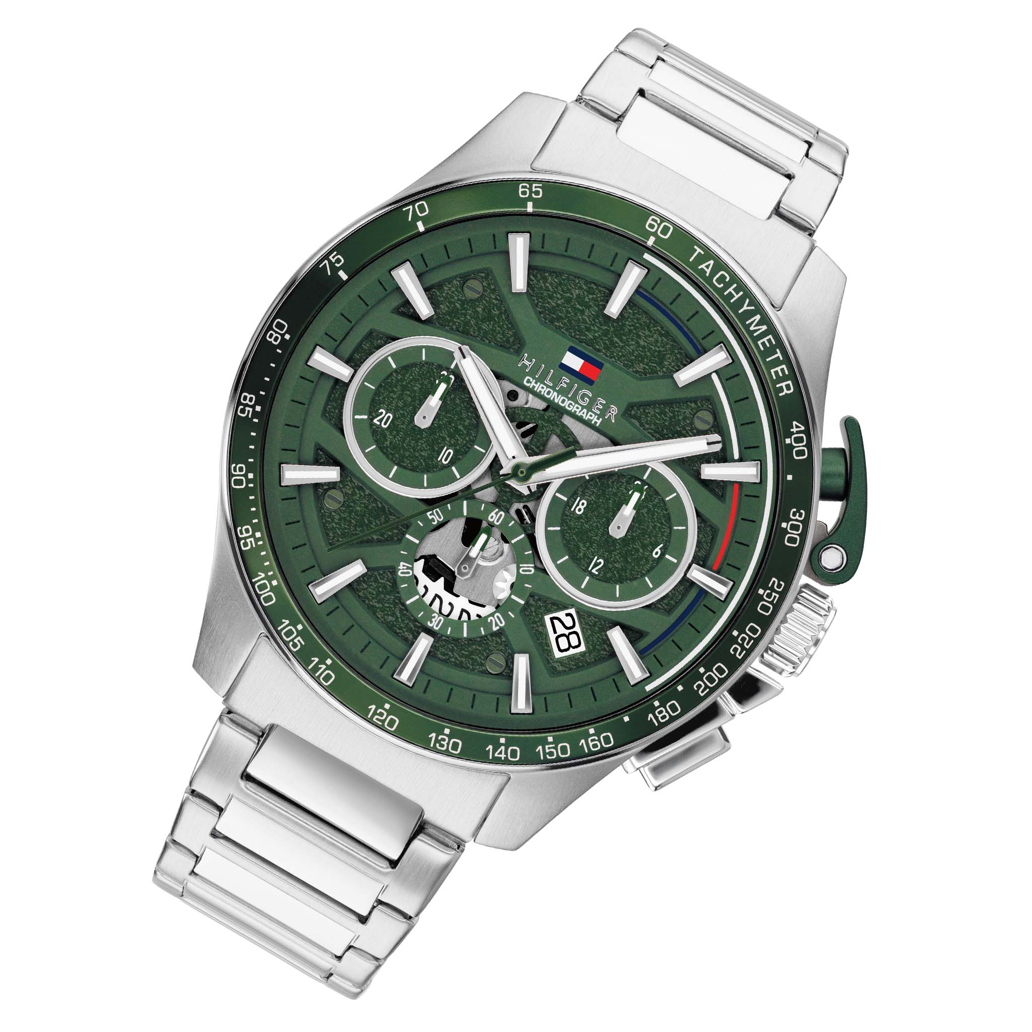Tommy Hilfiger Silver Steel Green Dial Chronograph Men's Watch - 1792293