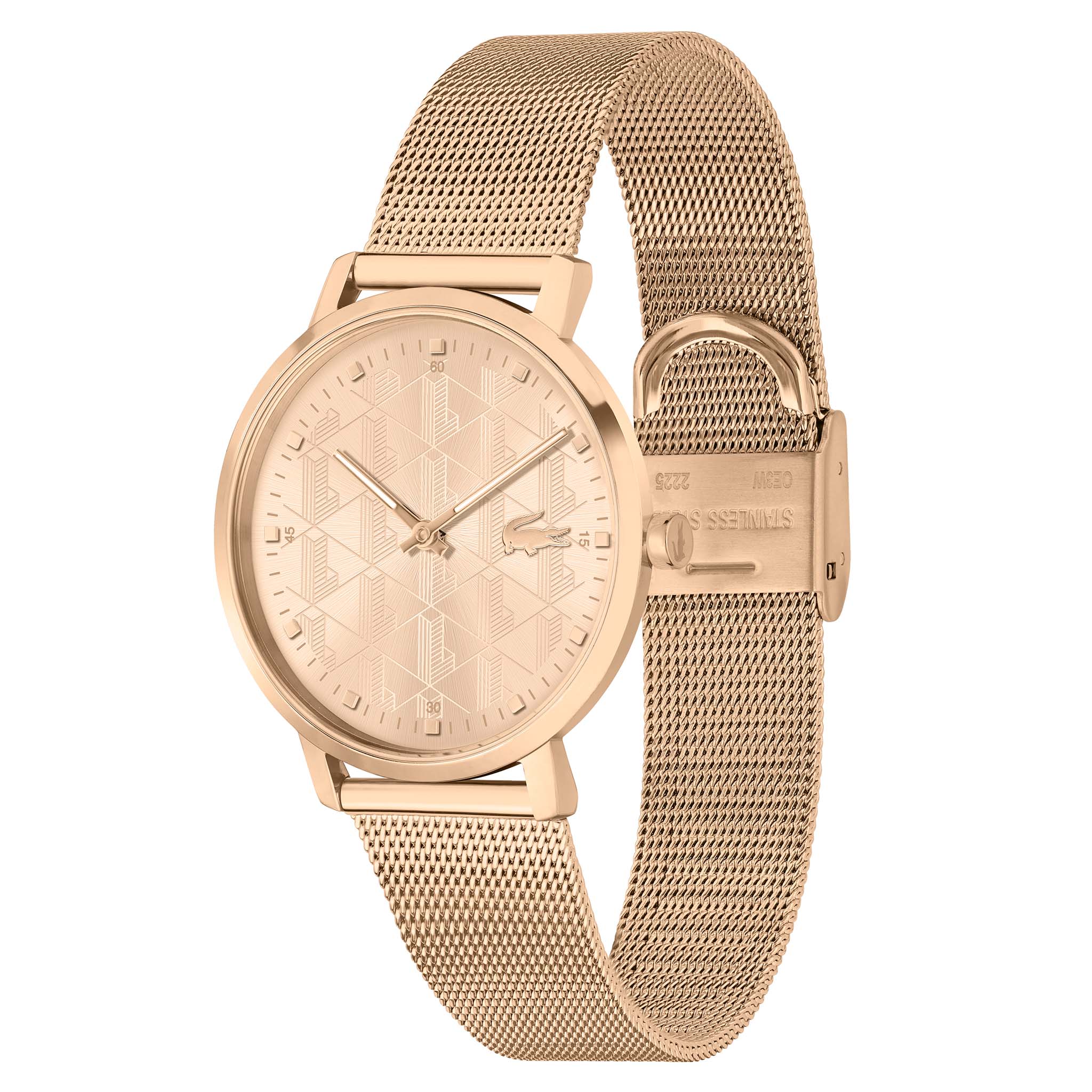 Lacoste Crocorigin Carnation Gold Steel Mesh Slim Women's Watch - 2001287