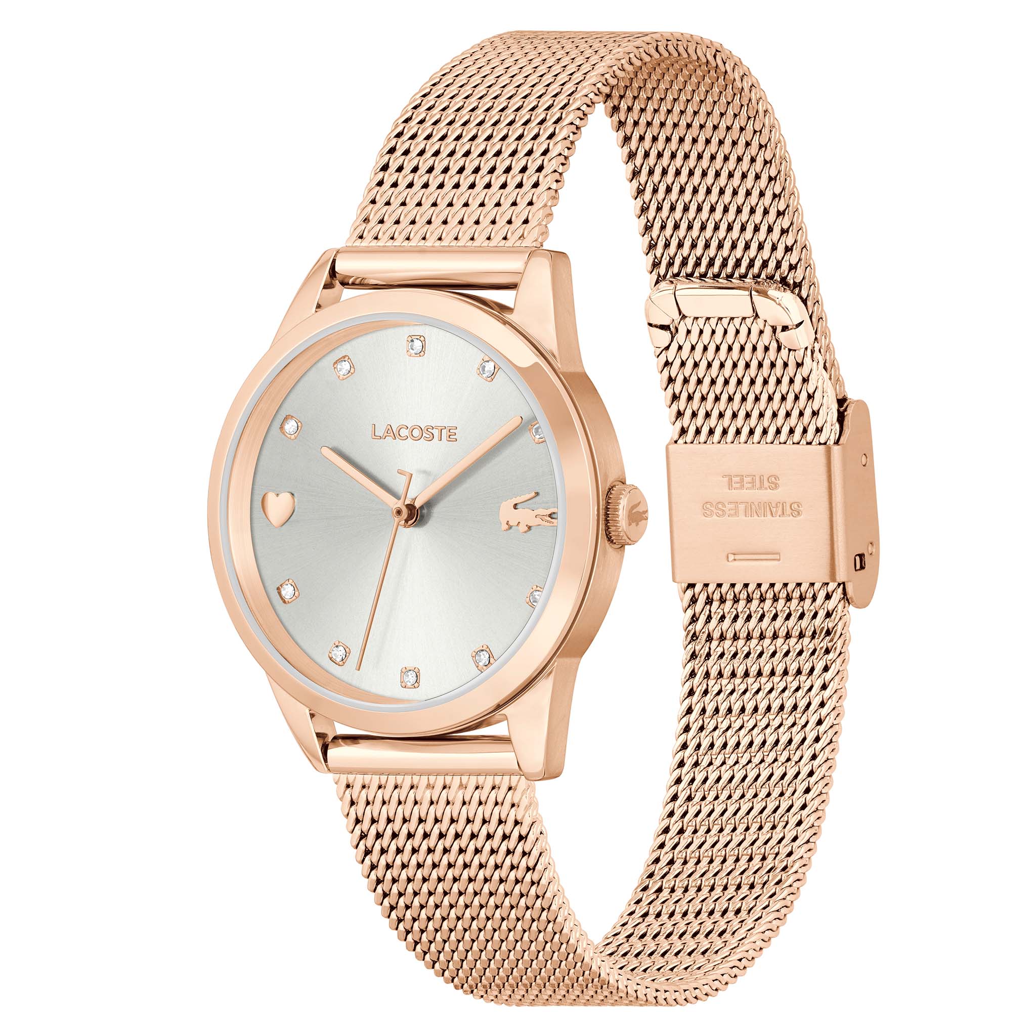 Lacoste Stargaze Carnation Gold Steel Mesh Silver White Dial Women's Watch - 2001306