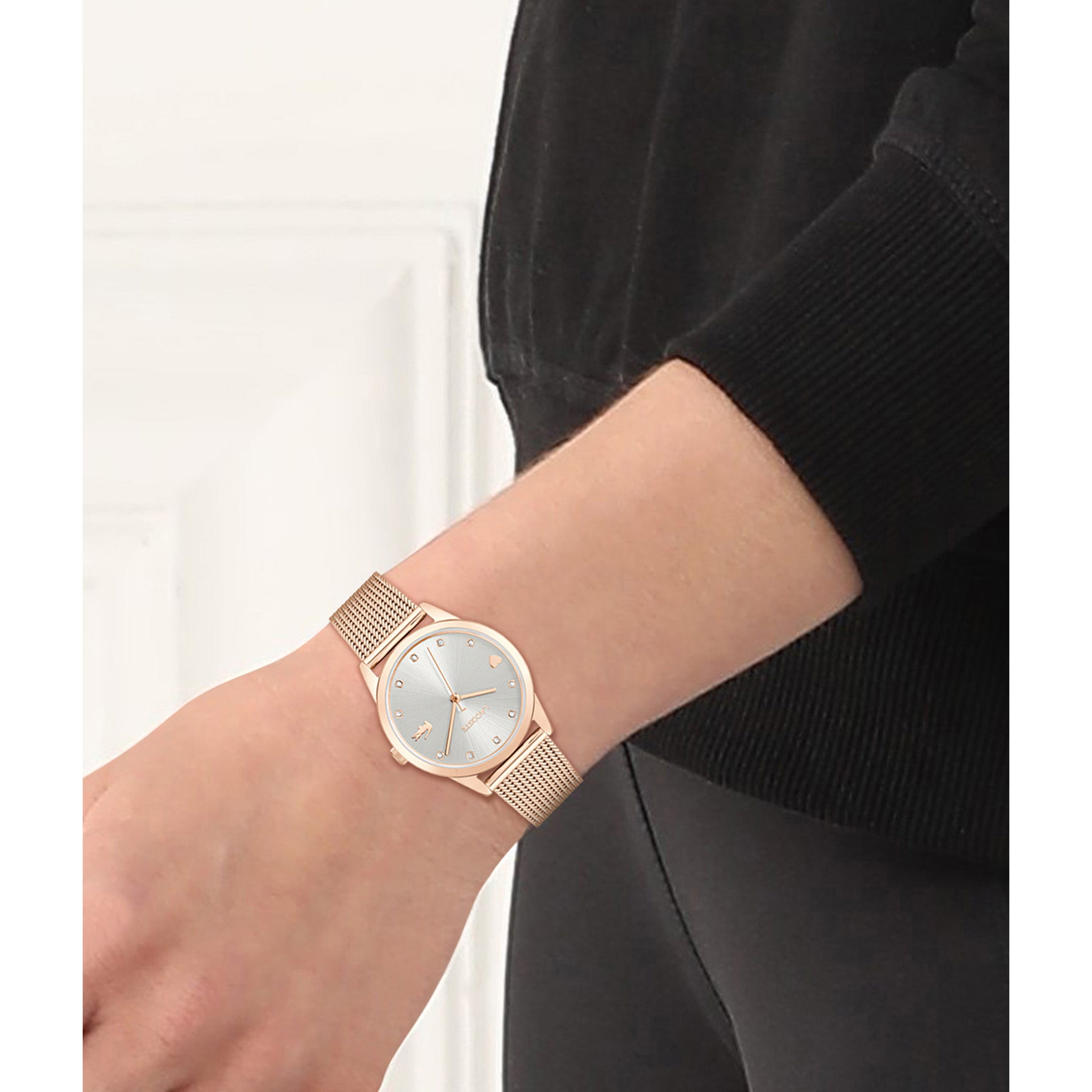 Lacoste Stargaze Carnation Gold Steel Mesh Silver White Dial Women's Watch - 2001306