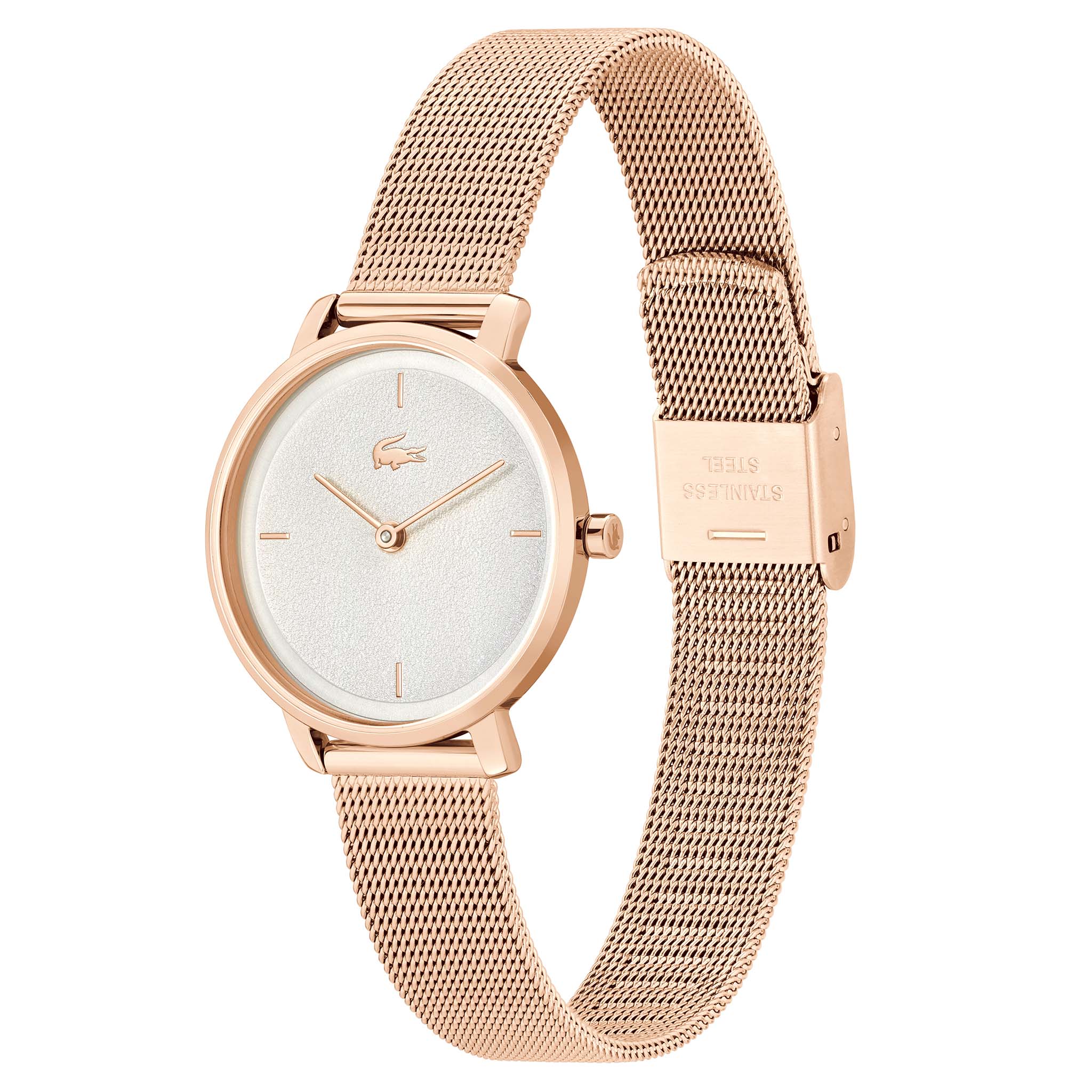 Lacoste Carnation Gold Steel Mesh White Dial Slim Women's Watch - 2001321