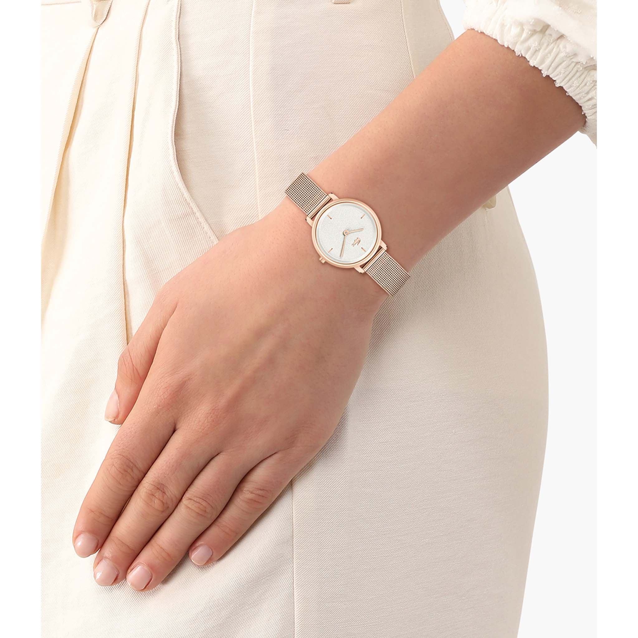 Lacoste Carnation Gold Steel Mesh White Dial Slim Women's Watch - 2001321