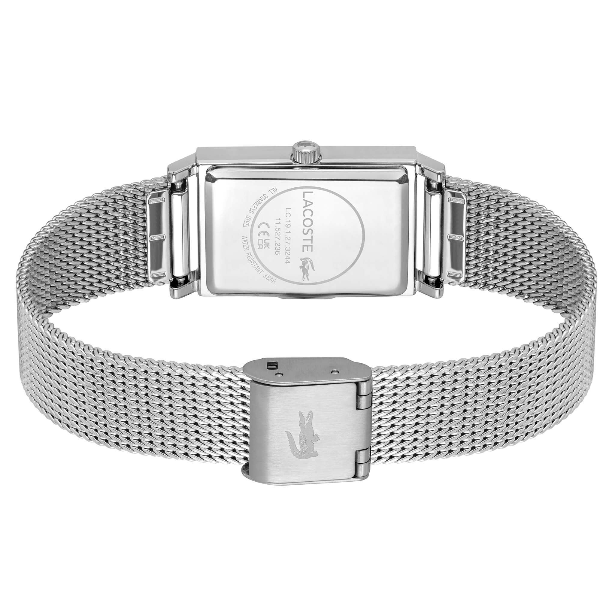 Lacoste Silver Steel Mesh Gold Sunray Dial Slim Women's Watch - 2001346
