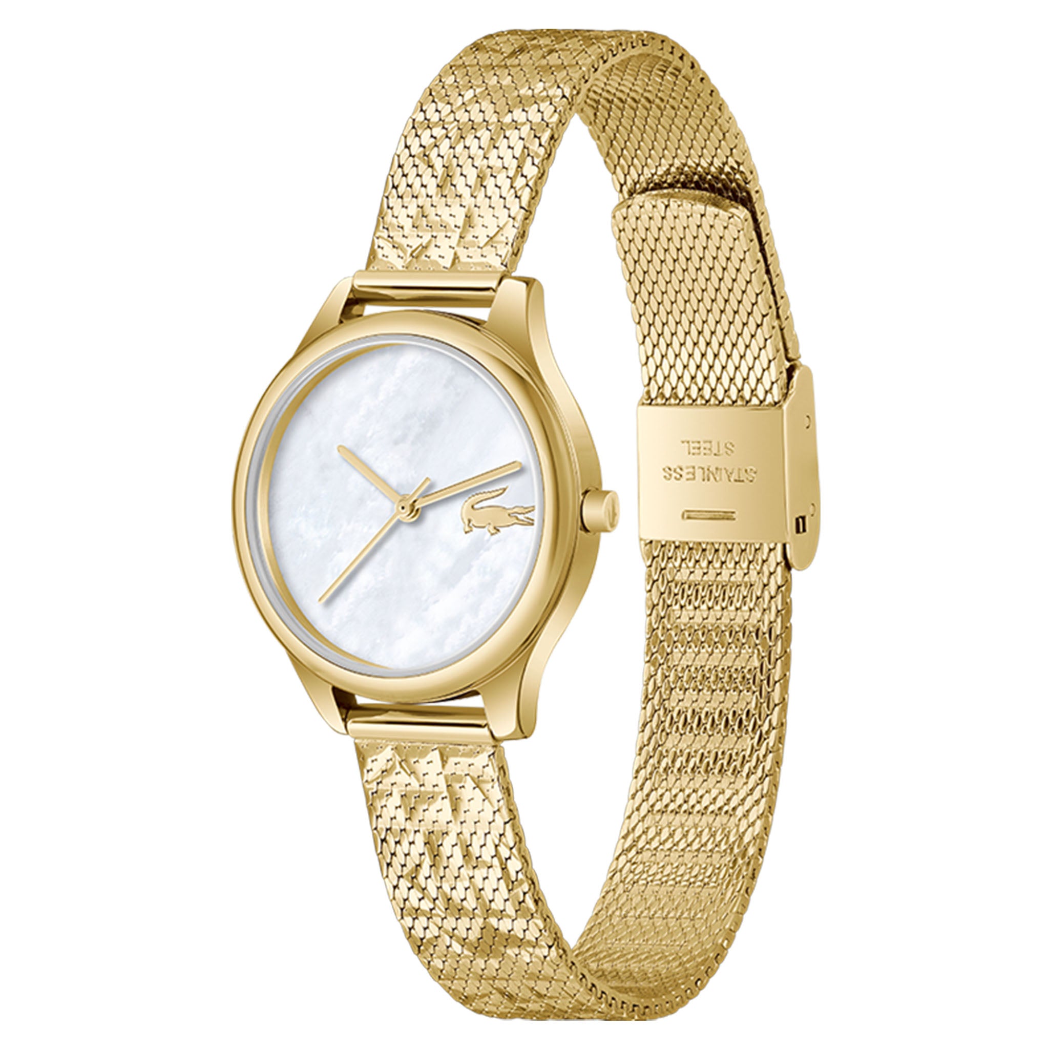 Lacoste Gold Steel Mesh White Dial Women's Watch - 2001500