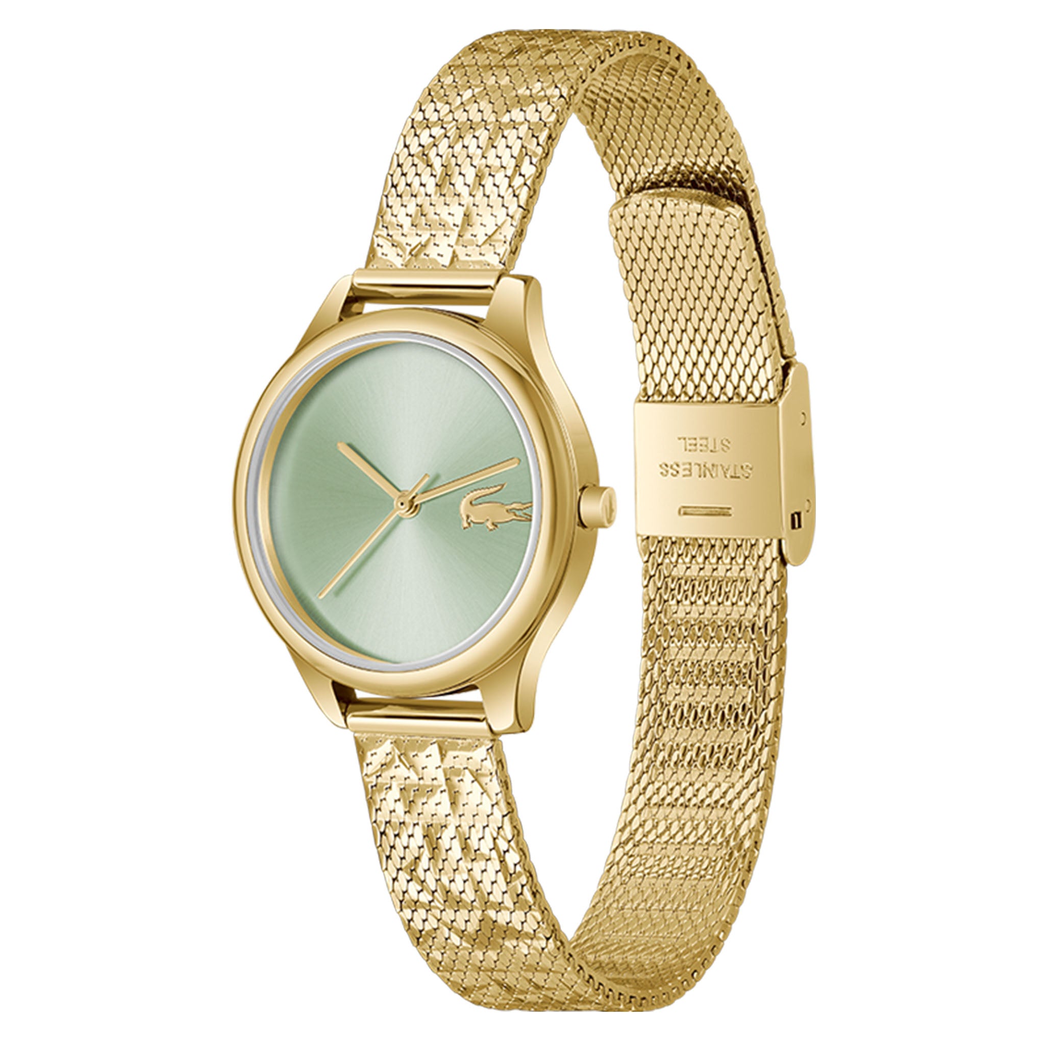 Lacoste Gold Steel Mesh Green Dial Women's Watch - 2001502