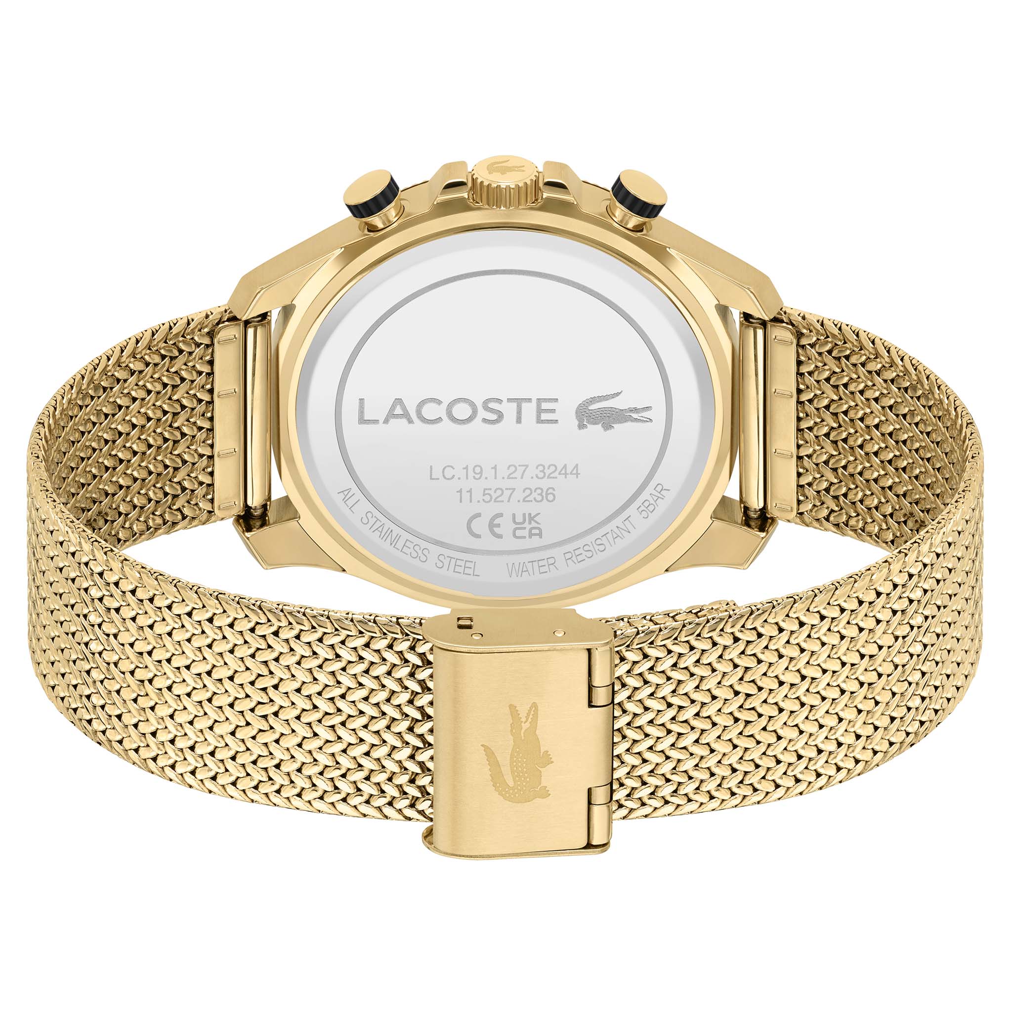Lacoste Gold Steel Mesh Black Dial Fashion Chrono Men's Watch - 2011254