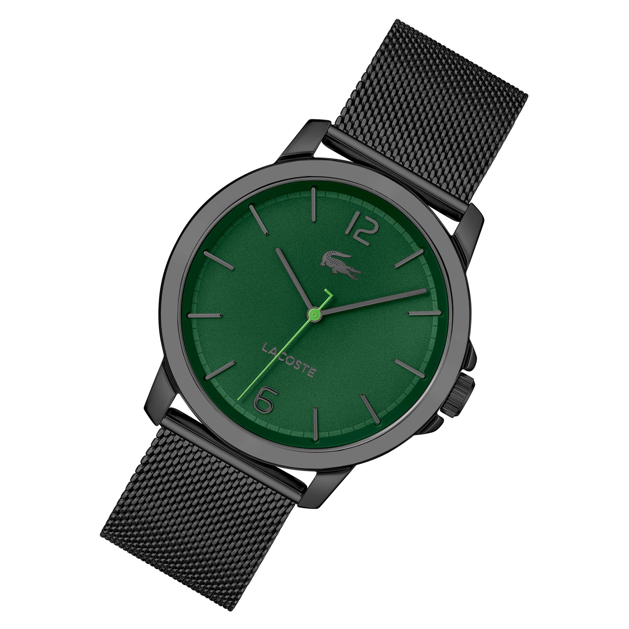Lacoste Black Steel Mesh Green Dial Men's Watch - 2011277