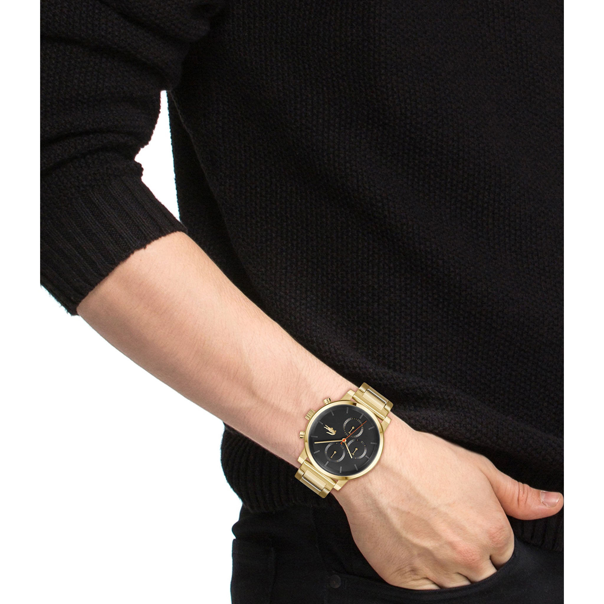 Lacoste Gold Steel Black Dial Multi-function Men's Watch - 2011407